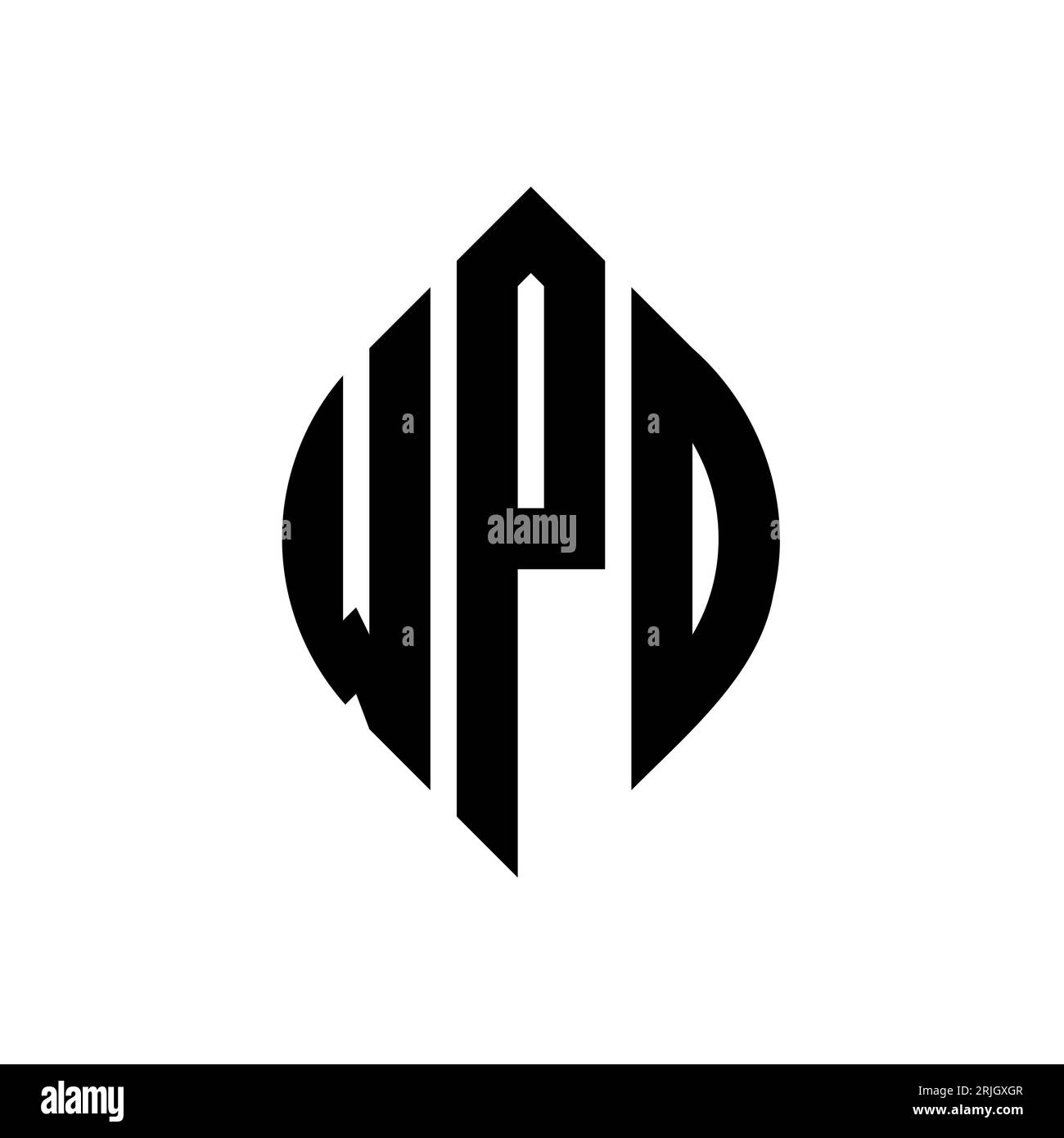 WPD-Logodesign mit kreisförmigem Buchstaben und Ellipsenform. WPD-Ellipsenbuchstaben im typographischen Stil. Die drei Initialen bilden ein kreisförmiges Logo. WPD-CI Stock Vektor