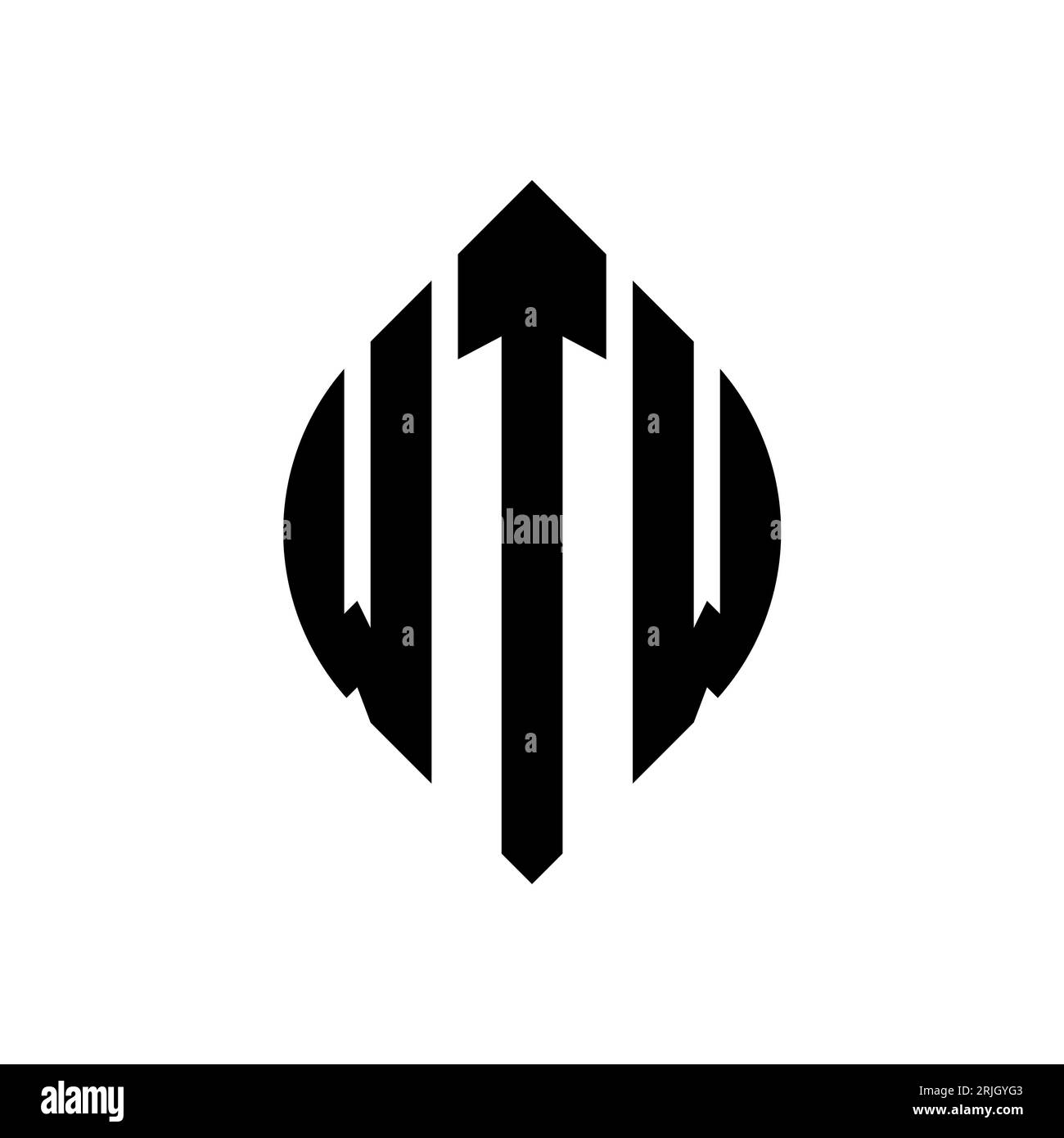 WTW kreisförmiges Logo mit Kreis- und Ellipsenform. WTW-Ellipsenbuchstaben im typografischen Stil. Die drei Initialen bilden ein kreisförmiges Logo. WTW CI Stock Vektor