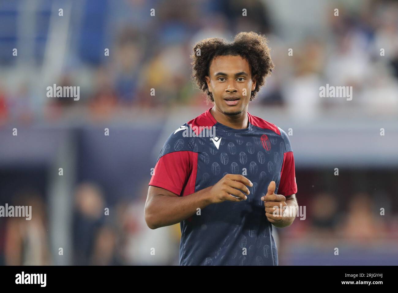 Bologna, Italien. August 2023. Joshua Zirkzee aus Bologna, der während des Fußballspiels der SERIE A TIM 2023/24 zwischen Bologna und dem AC Mailand im Renato Dall Ara zu sehen war. Endnote; Bologna 0:2 AC Mailand (Foto: Grzegorz Wajda/SOPA Images/SIPA USA) Credit: SIPA USA/Alamy Live News Stockfoto