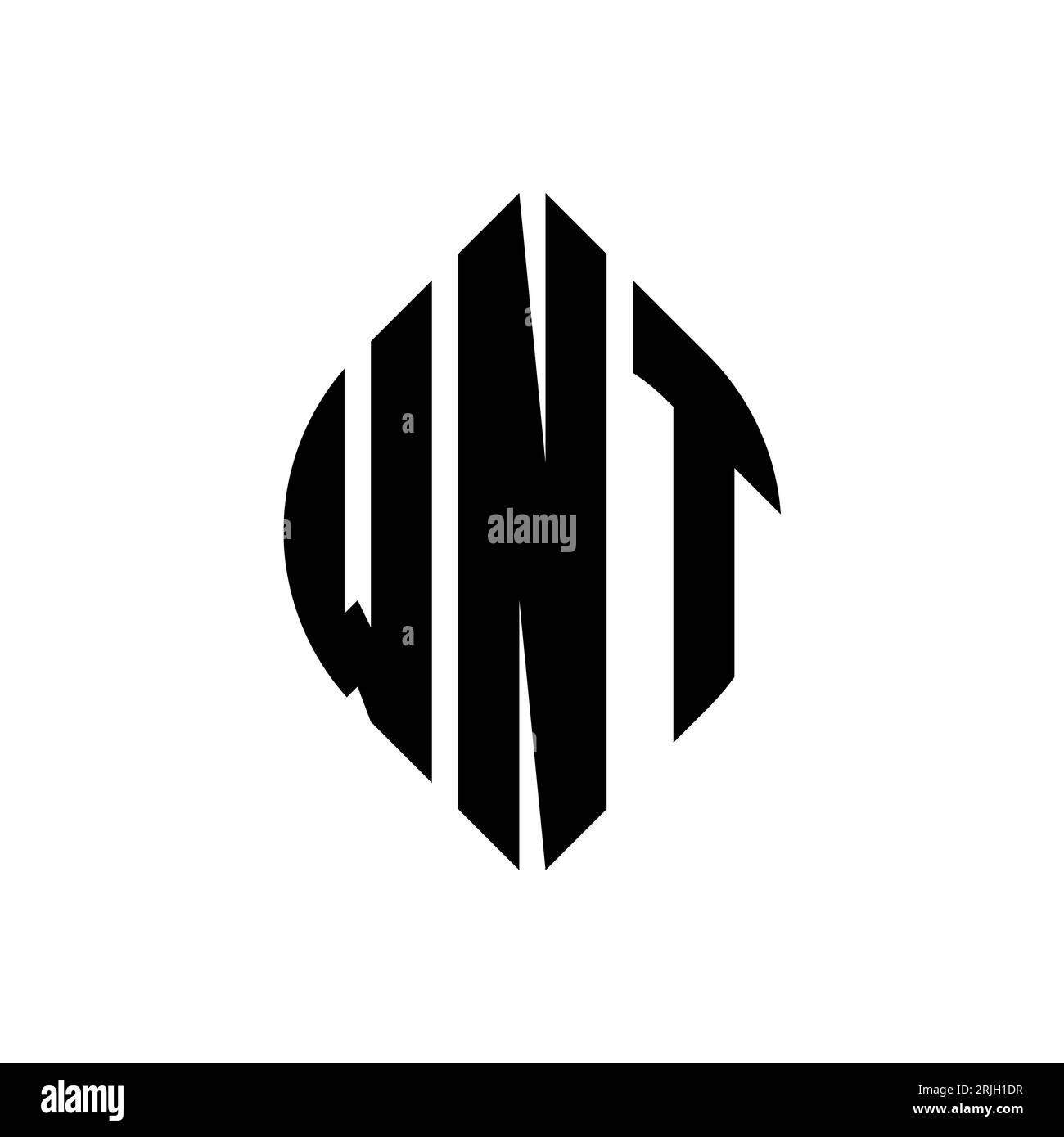 WNT-Logodesign mit kreisförmigem Buchstaben und Ellipsenform. WNT-Ellipsenbuchstaben im typografischen Stil. Die drei Initialen bilden ein kreisförmiges Logo. WNT CI Stock Vektor