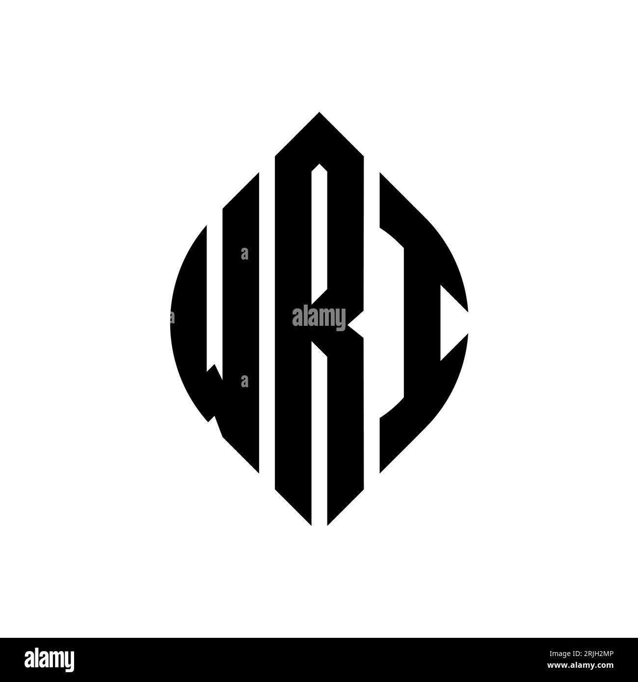 WRI-Logodesign mit kreisförmigem Buchstaben und Ellipsenform. WRI-Ellipsenbuchstaben im typografischen Stil. Die drei Initialen bilden ein kreisförmiges Logo. WRI CI Stock Vektor