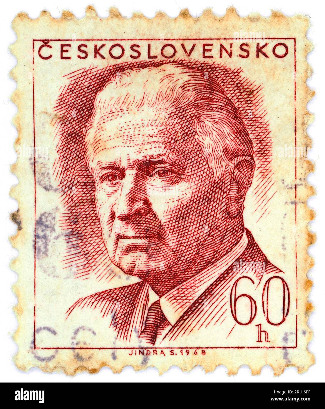 Ludvík Svoboda (1895 – 1979). Briefmarke, ausgestellt in der Tschechoslowakei 1968. Ludvík Svoboda war ein tschechischer General und Politiker. Er kämpfte in beiden Weltkriegen, für die er als Nationalheld galt, und diente später von 1968 bis 1975 als Präsident der Tschechoslowakei. Stockfoto
