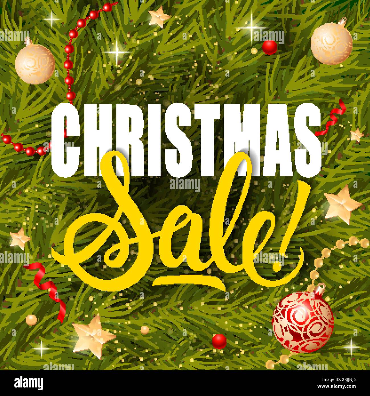 Weihnachtsangebot mit Beschriftungen und Girlanden Stock Vektor