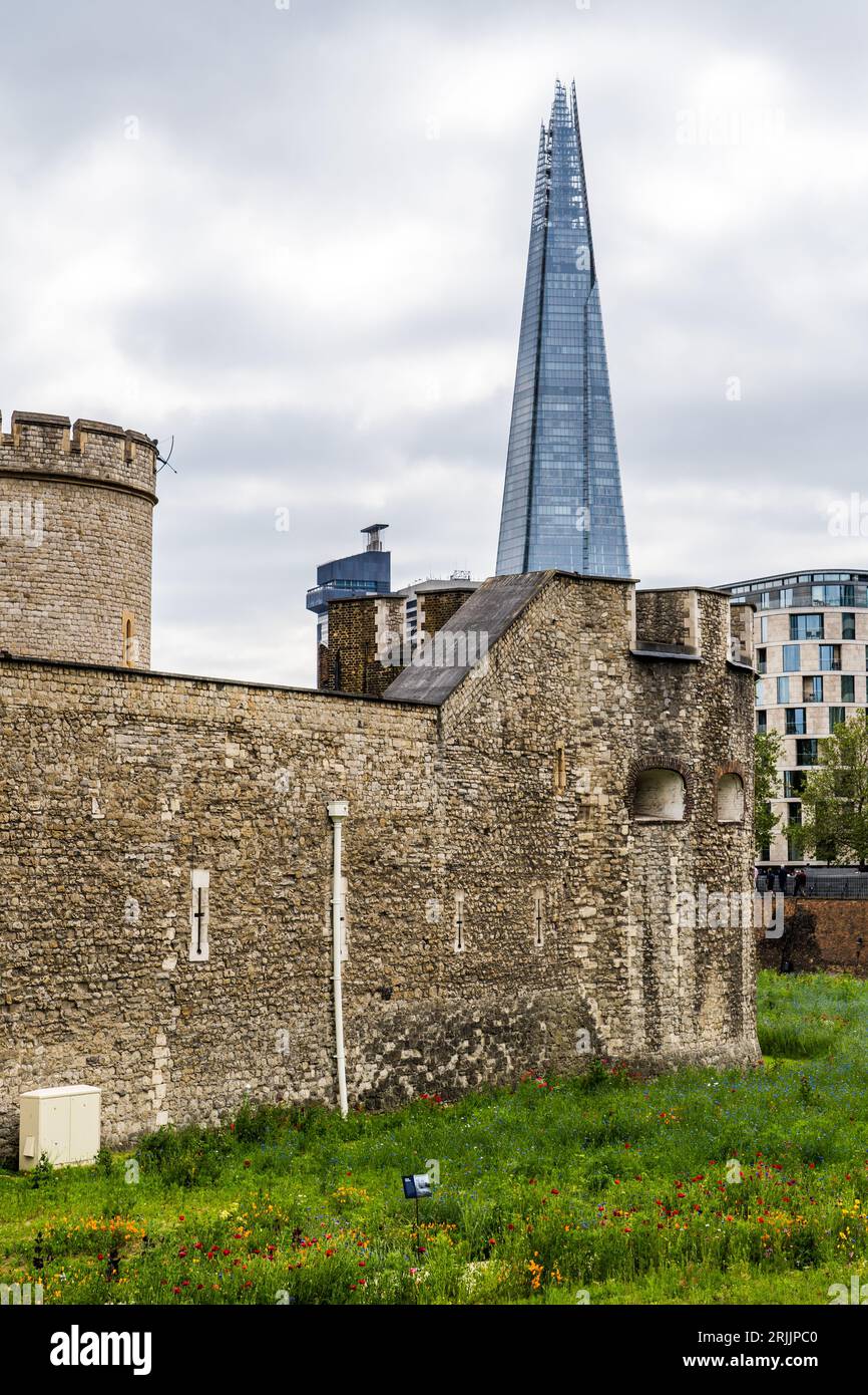 Tower of London Festungsmauern Stockfoto