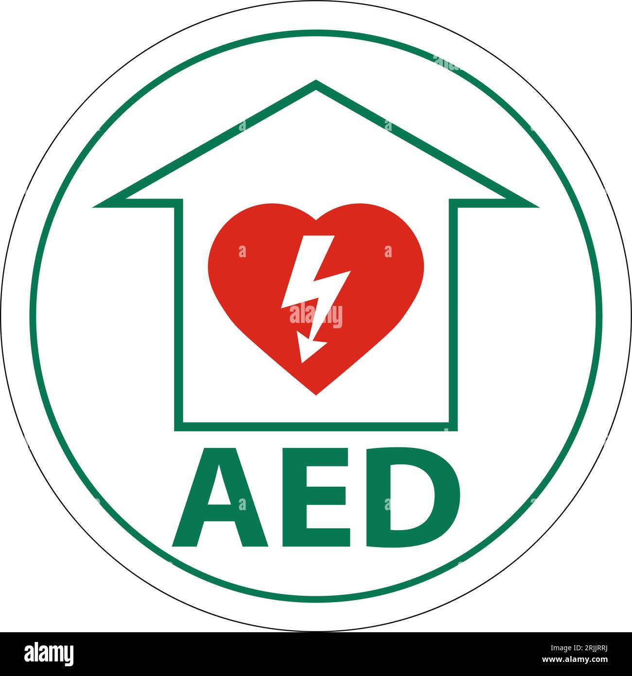 Bodenschild AED mit Defib Heart, rotes Bodenschild Stock Vektor