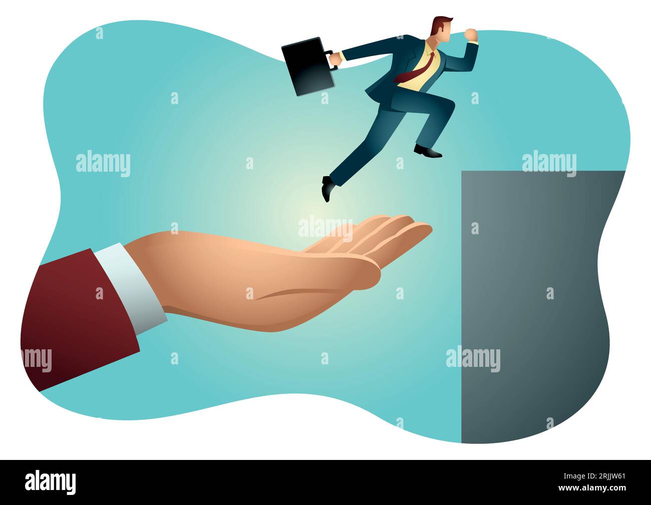 Business Vektor Illustration einer Hand, die einem Geschäftsmann hilft Springen Sie höher Stock Vektor