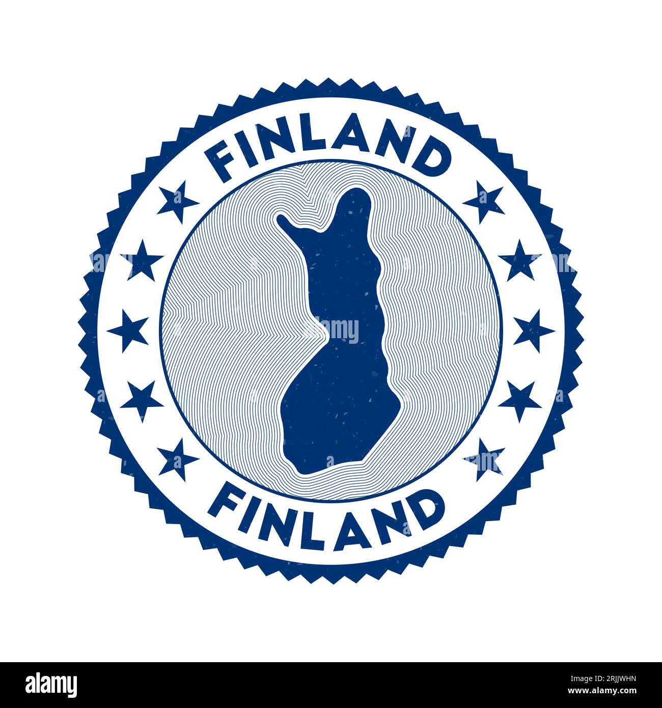 Finnland Emblem. Länderrunder Stempel mit finnischer Form, Isolinien und rundem Text. Authentisches Abzeichen. Moderne Vektorillustration. Stock Vektor