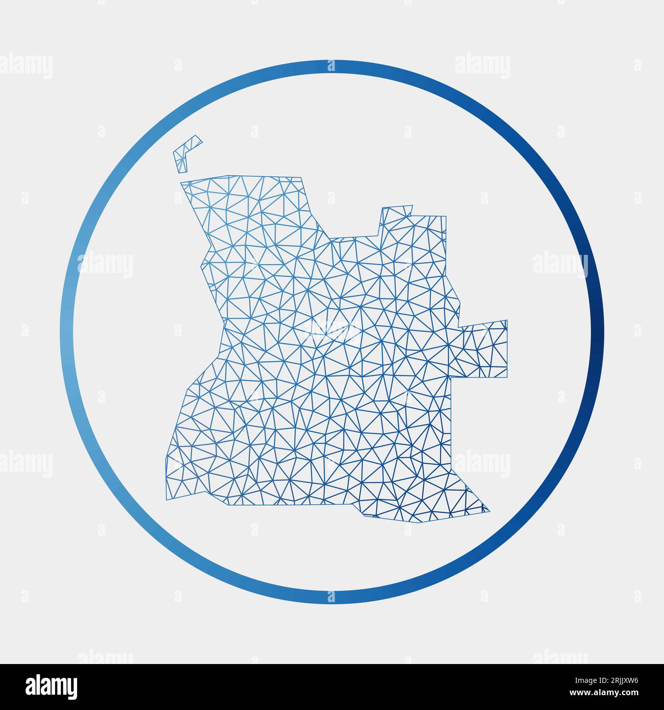 Symbol Angola. Netzwerkkarte des Landes. Rundes Angola-Zeichen mit Gradientenring. Technologie, Internet, Netzwerk, Telekommunikationskonzept. Stock Vektor