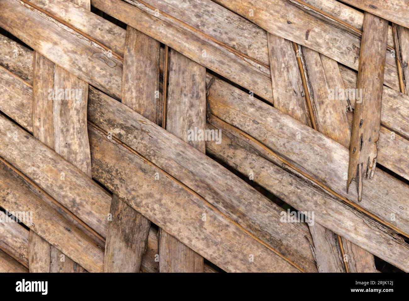 Trockene Palmblatt-Matte, Nahaufnahme der Hintergrundoberfläche Stockfoto