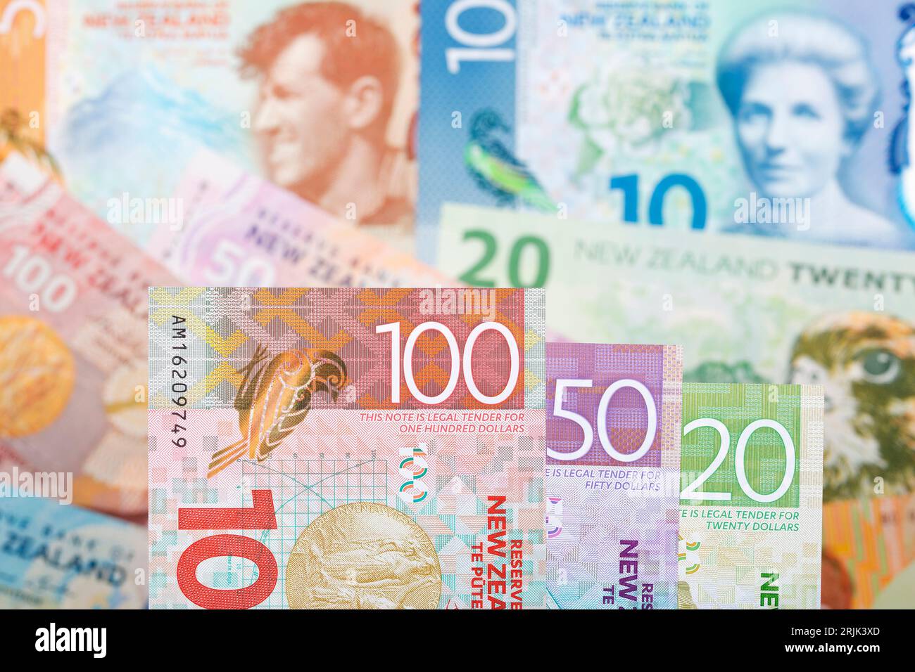 Neuseeländisches Geld - Dollar ein geschäftlicher Hintergrund Stockfoto