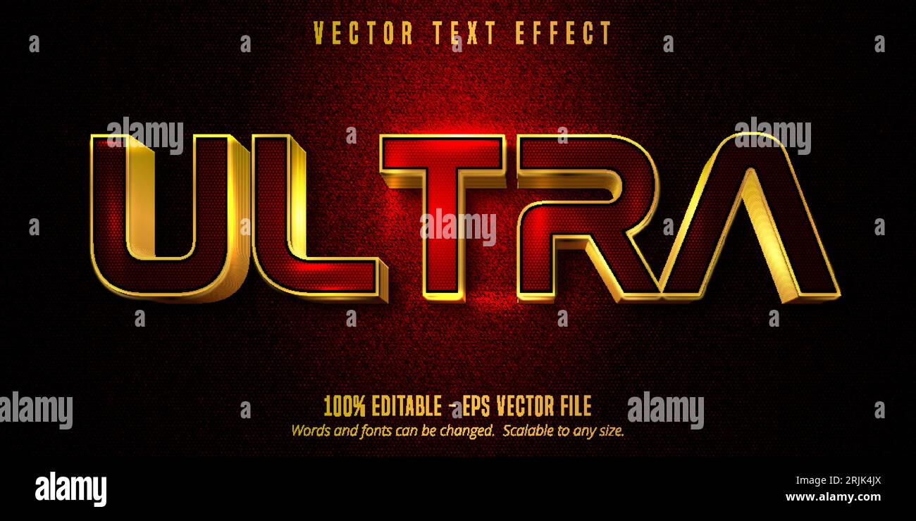 Ultra Text, Luxus golden editierbaren Text-Effekt auf rotem und schwarzem Leinwand Hintergrund Stock Vektor