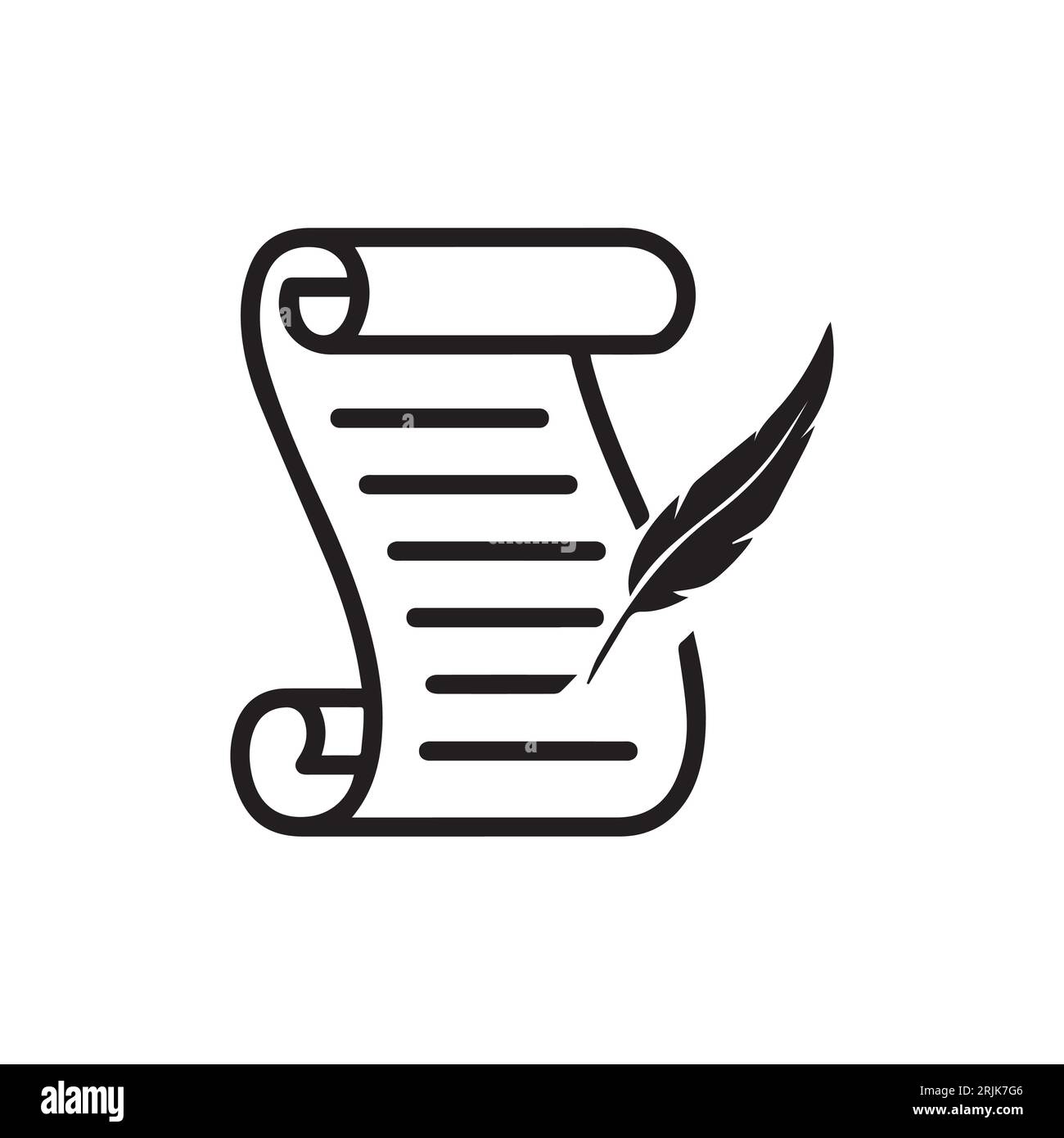 Schreiben auf Scroll mit Schreibstift oder historischen Strichgrafik-Vektorsymbolen für Spiele und Websites Stock Vektor