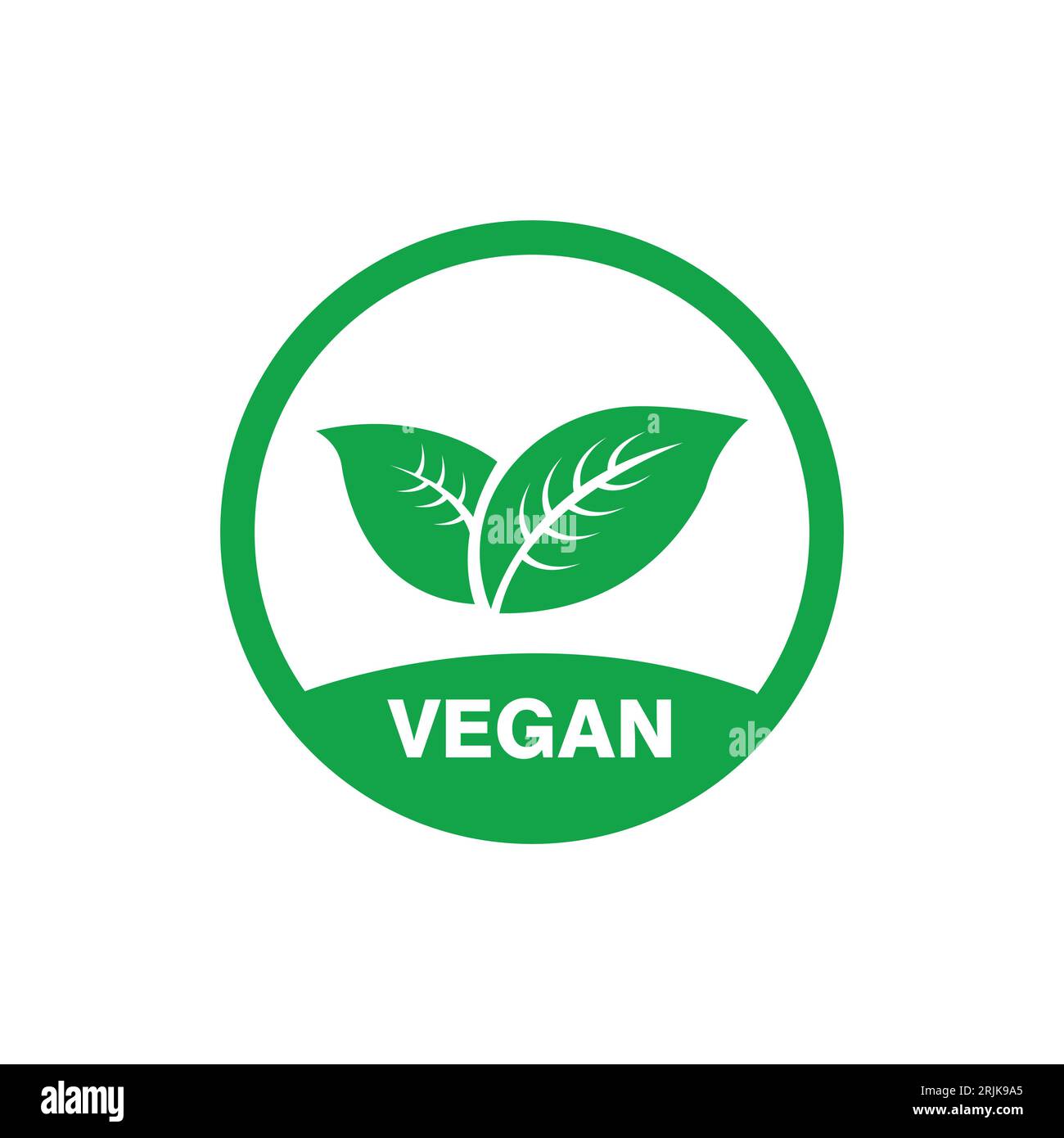 Veganer Ikonenvektor. Bio-, Bio-, Öko-Symbol. Vegan, ohne Fleisch, laktosefrei, gesund, frisch und gewaltfrei. Grüne runde Vektorillustration mit l Stock Vektor