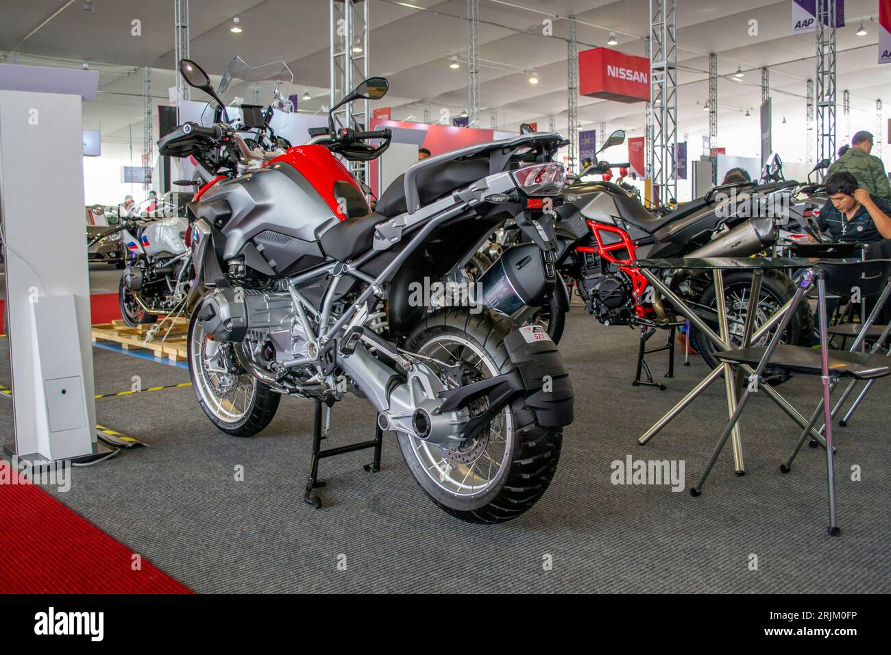 Ausstellung von Motorrädern der Marke BMW auf der Motorshow 2017. Stockfoto