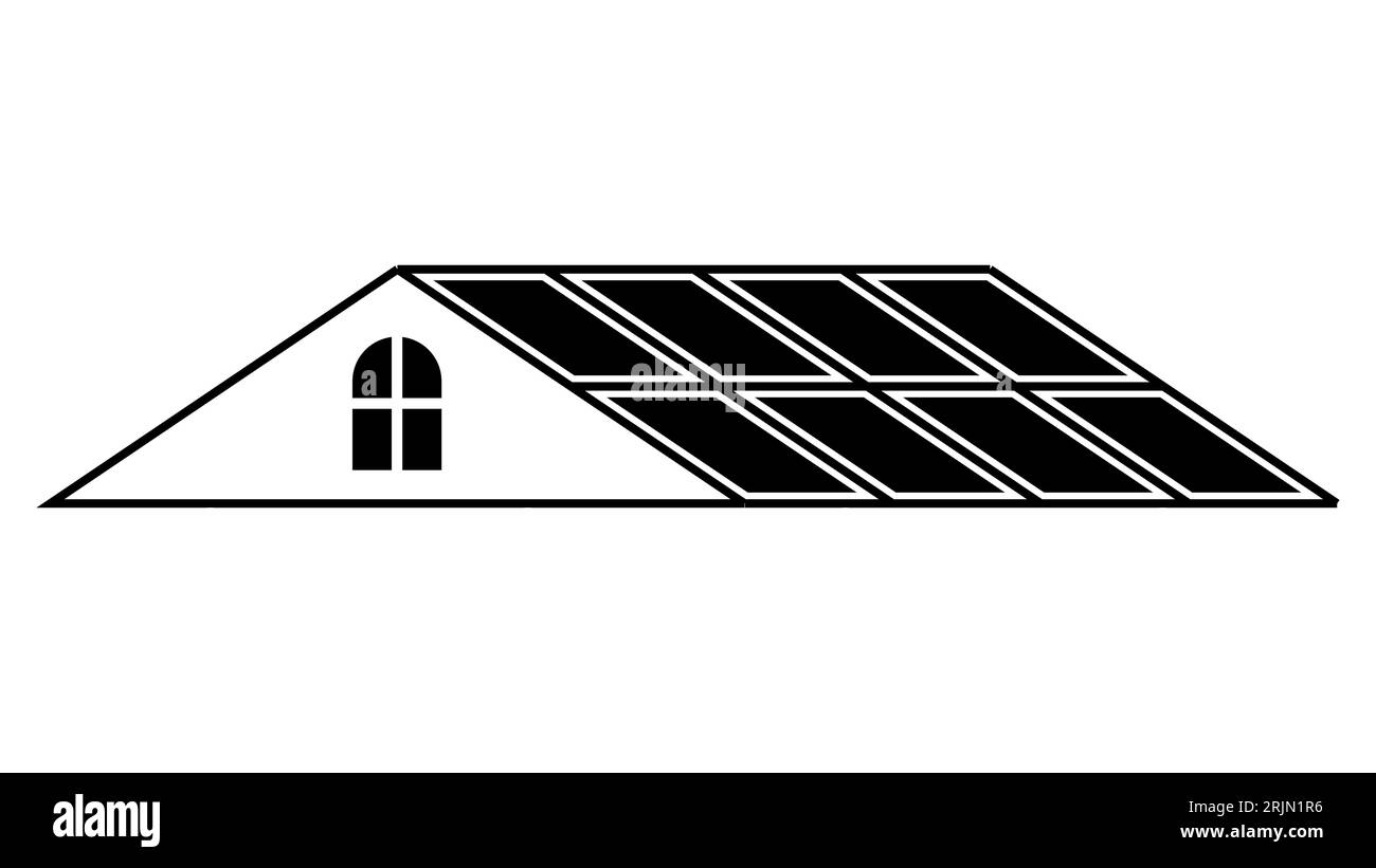 Wohnhausdach mit Solarpaneelen, Ökostrom, Solaranlage Stock Vektor