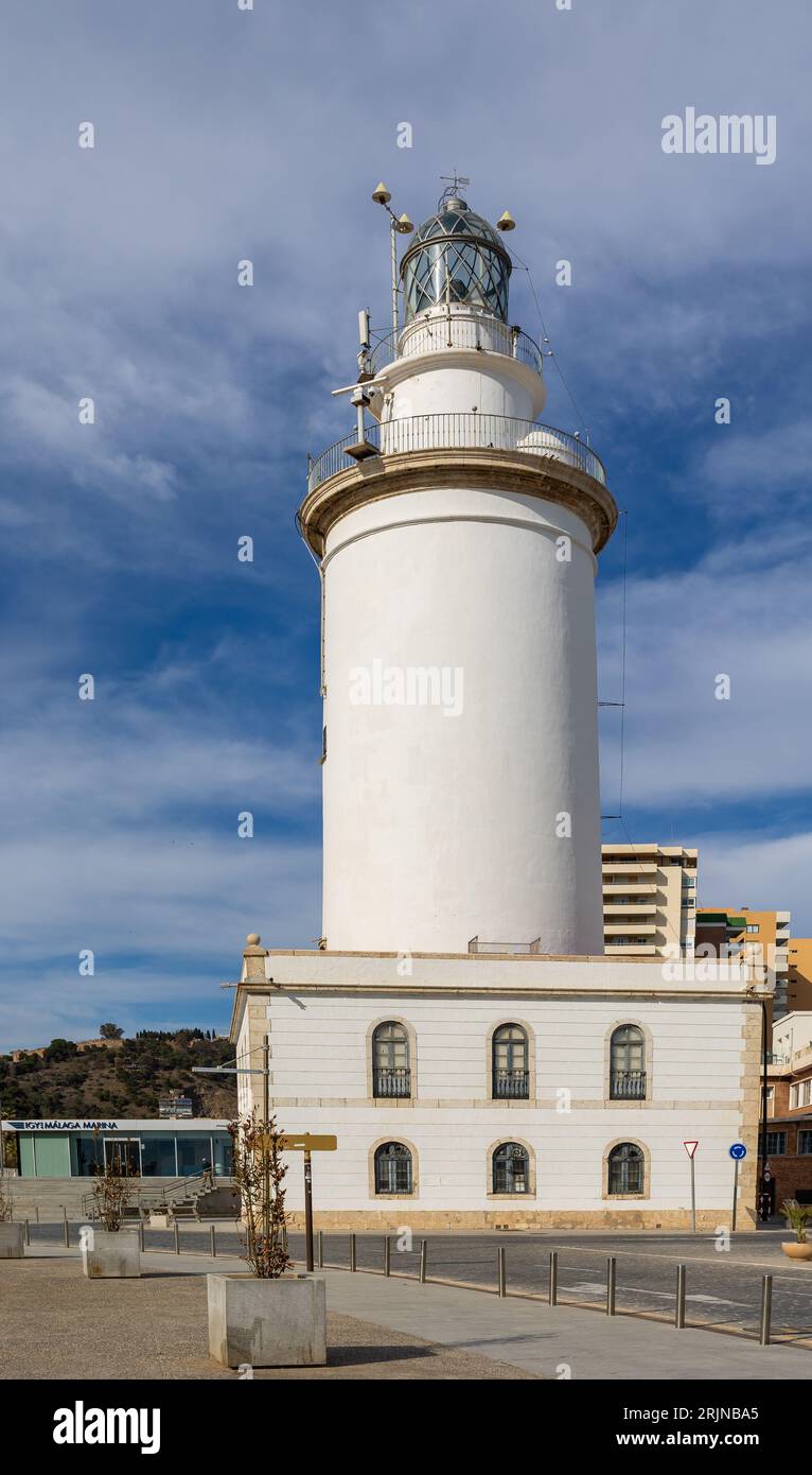 Der Leuchtturm von Malaga, Andalusien, Spanien Stockfoto