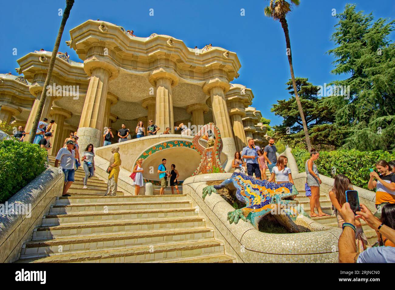 Park Guell, der von Gaudi geschaffene Designpark in Barcelona, Spanien. Stockfoto