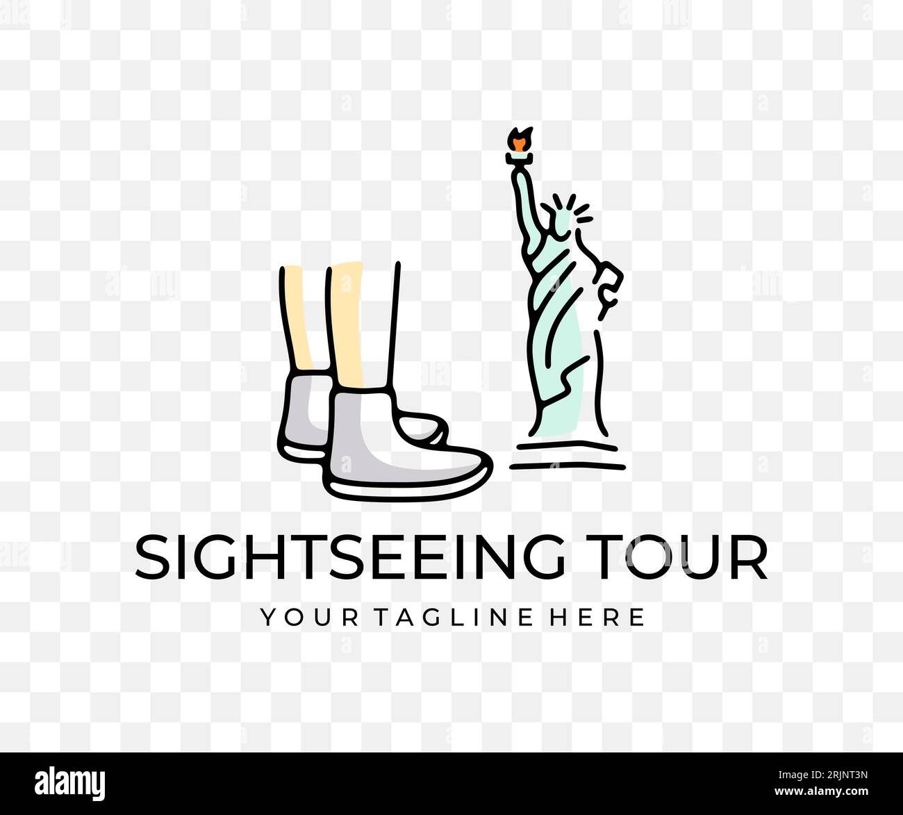 Touristenattraktion, Freiheitsstatue, Reise und Tourismus, farbiges Grafikdesign. Urlaub, Wahrzeichen, Tourtourismus, Architektur und Sightseeing Stock Vektor