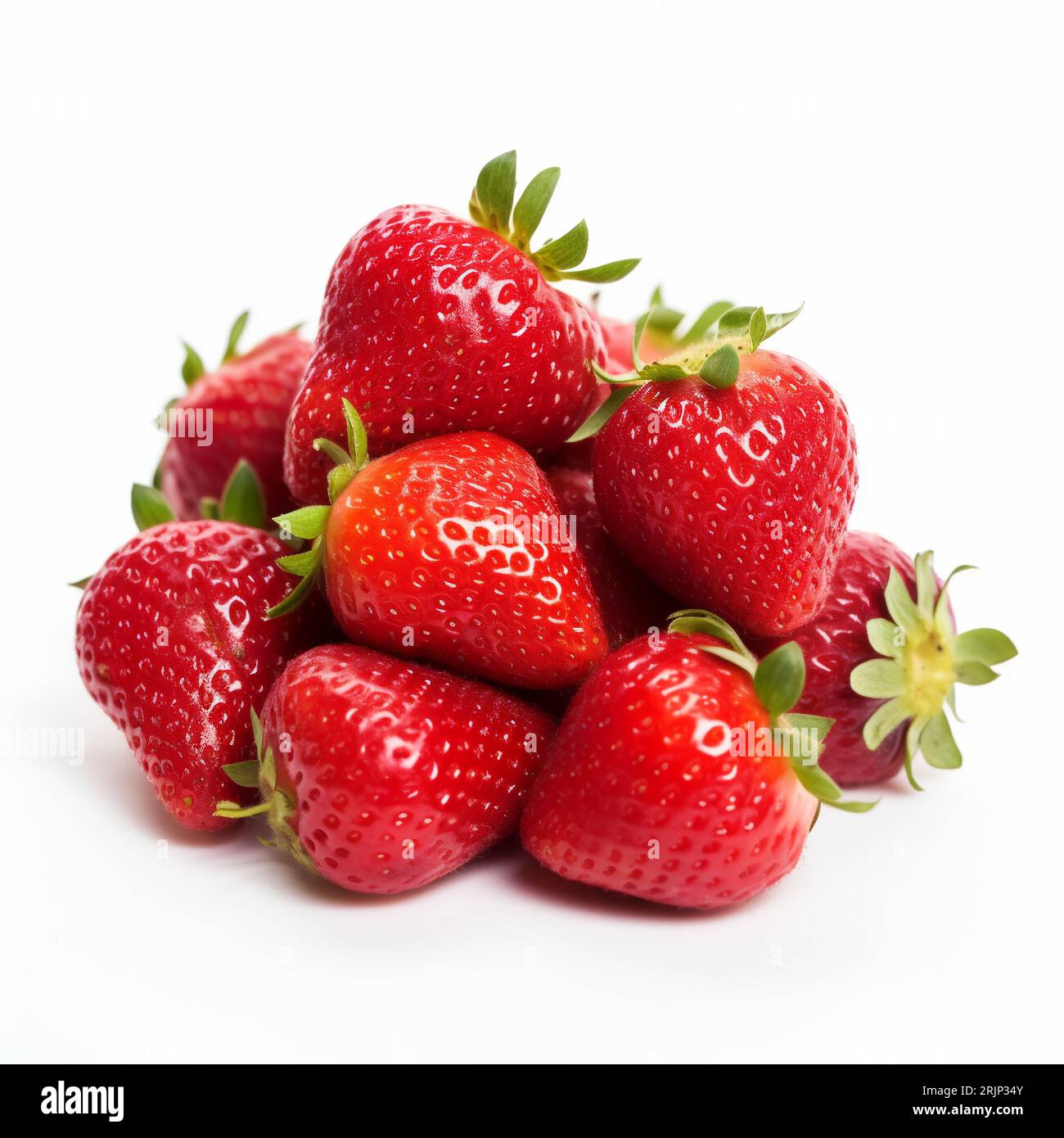 Eine bunte Ausstellung von Reifen roten Erdbeeren auf weißem Hintergrund Stockfoto