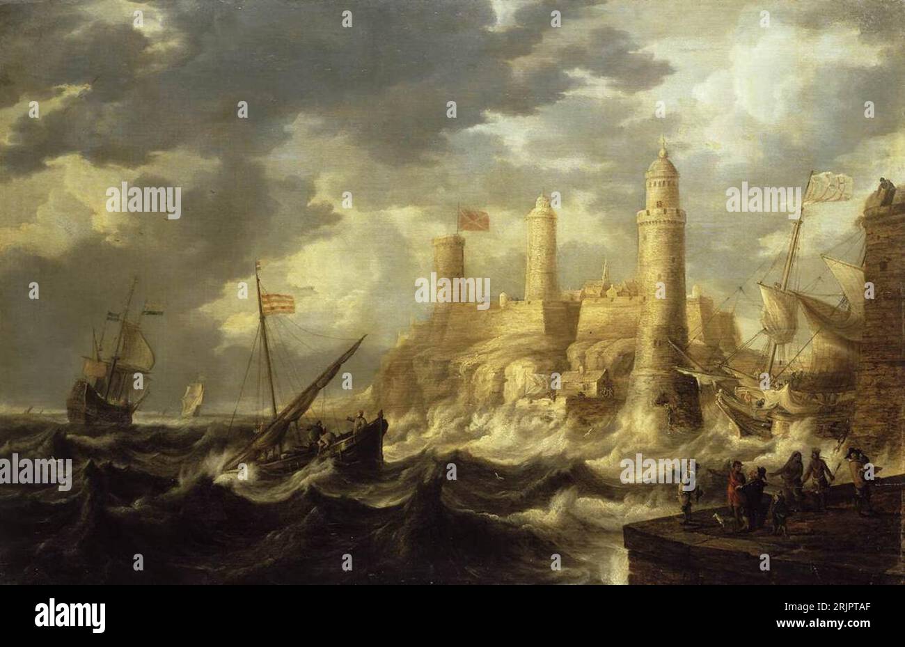 Befestigter Hafen um 1646 von Bonaventura Peeters dem Älteren Stockfoto