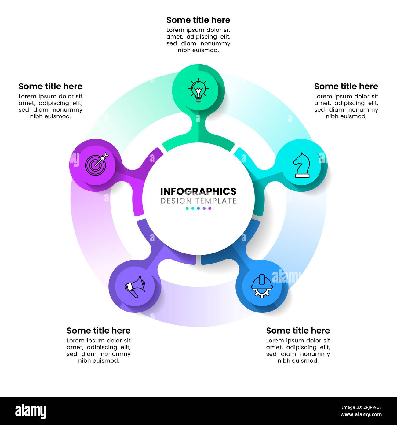 Infografik-Vorlage mit Symbolen und 5 Optionen oder Schritten. Kreis. Kann für Workflow-Layout, Diagramm, Banner, webdesign verwendet werden. Vektorgrafik Stock Vektor