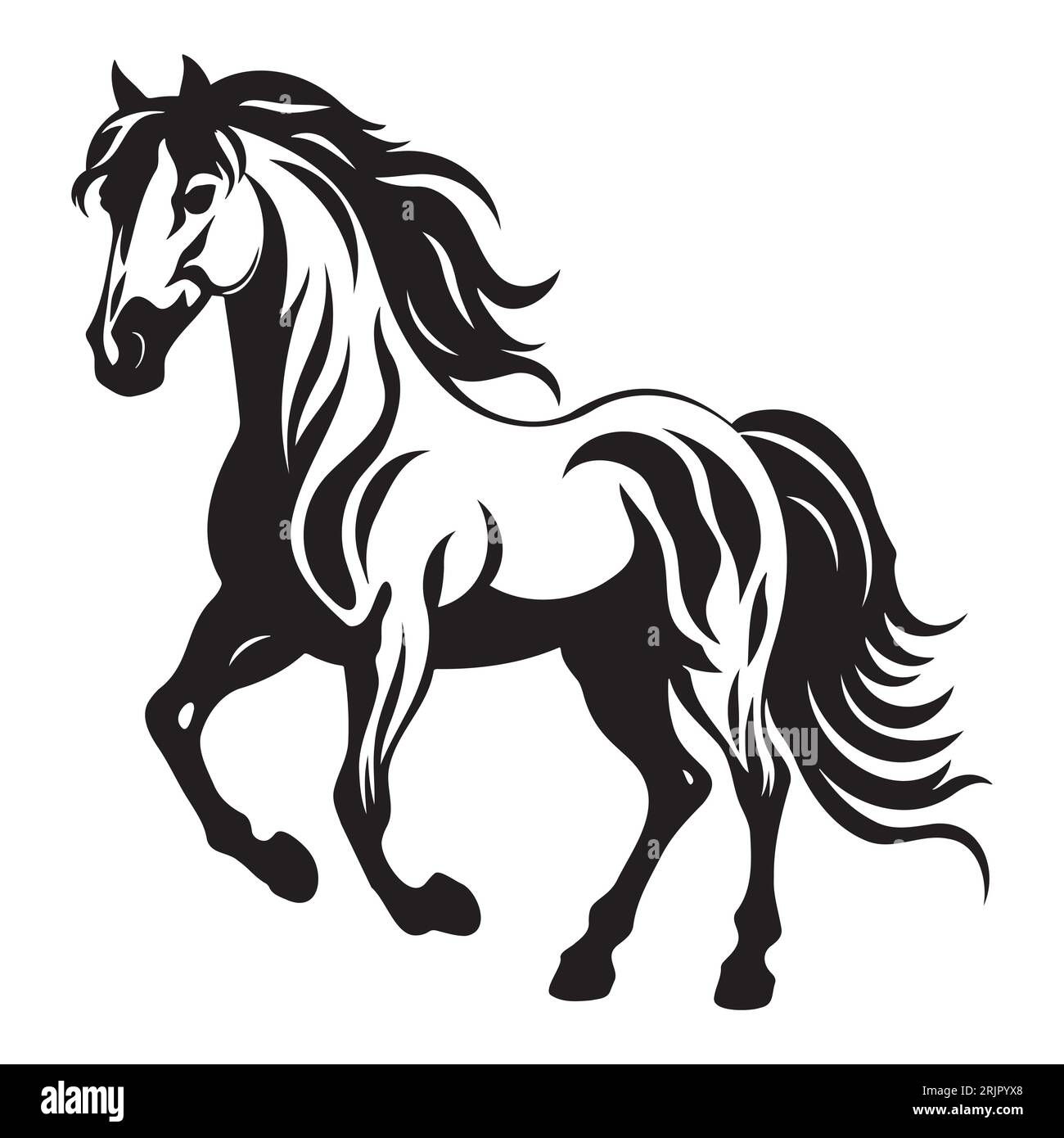 Die Abbildungen und Clipart. Eine schwarz-weiße Silhouette eines Pferdes Stock Vektor