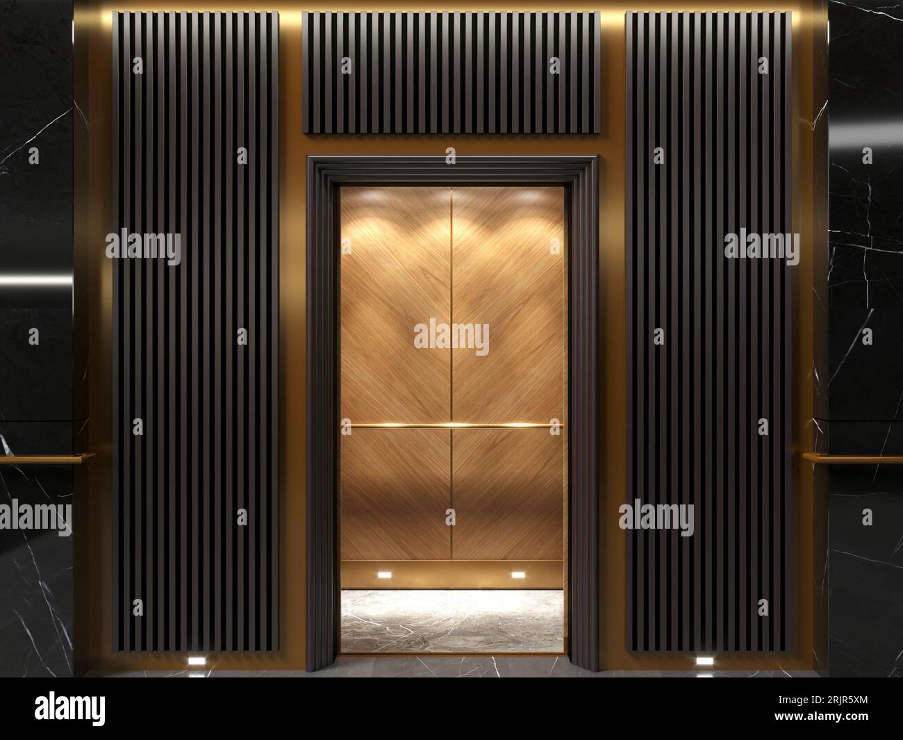 Moderne Aufzugstüren in der Art déco-Lobby Stockfoto