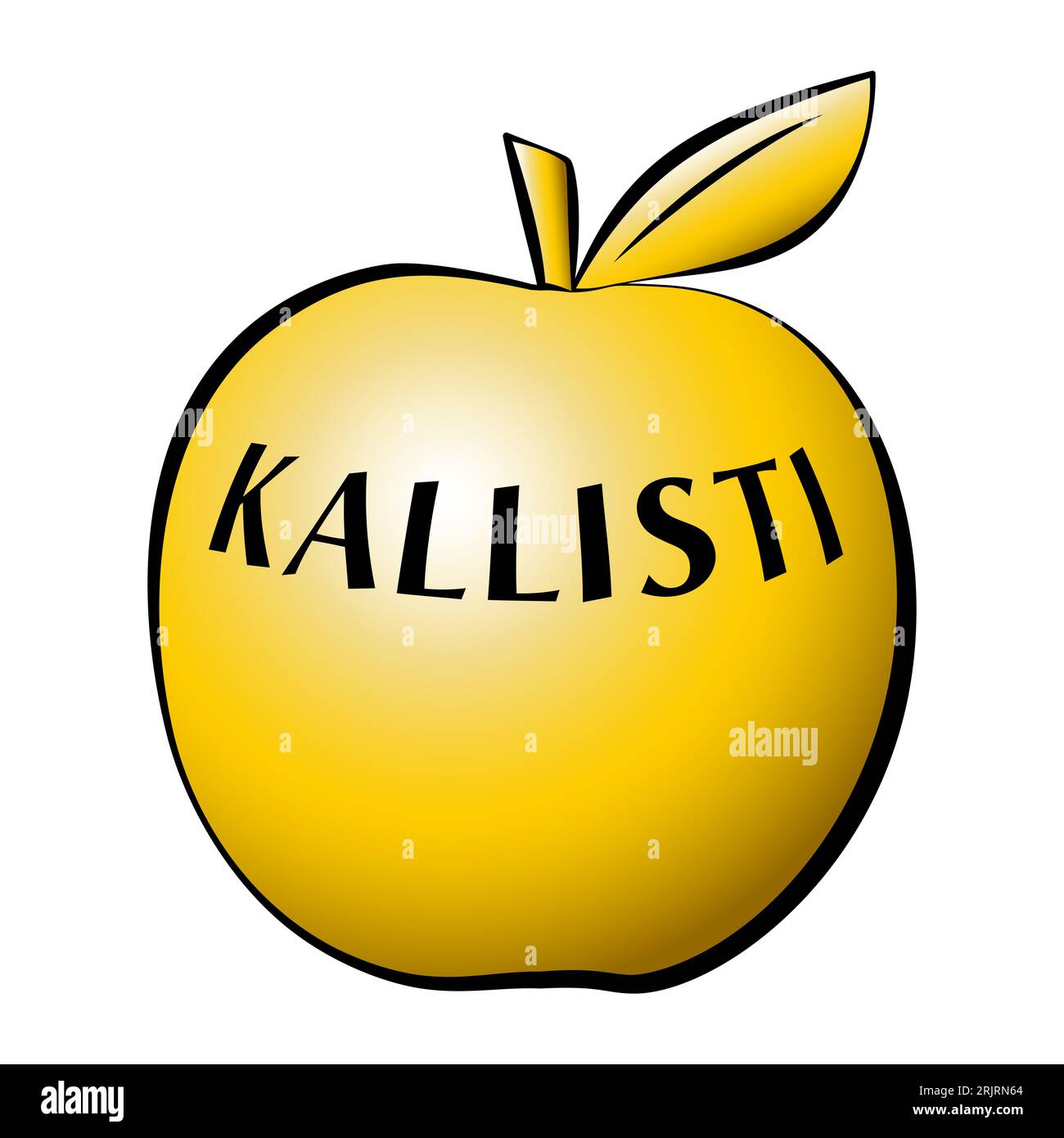 Goldener Apfel der Uneinigkeit, mit der Inschrift KALLISTI (zum schönsten), der von Eris, der griechischen Göttin des Streits, fallen gelassen wurde und einen von Eitelkeit angeheizten Streit auslöste. Stockfoto