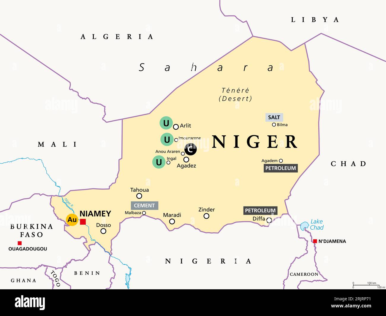 Niger, Öl- und Bergbauindustrie. Land in Westafrika und viertgrößter Uranproduzent (U) mit 5 Prozent der Weltproduktion. Stockfoto