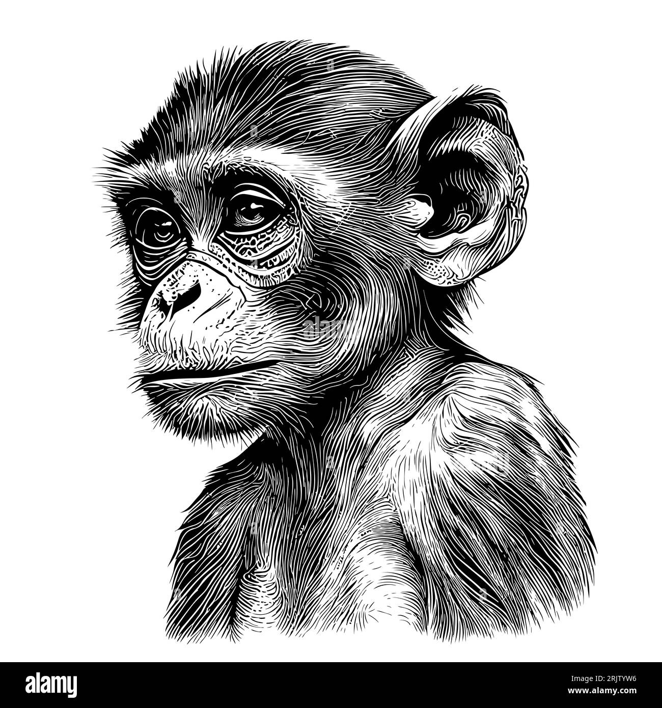 Affenporträt, handgezeichnete Skizze, süße wilde Tiere Stockfoto