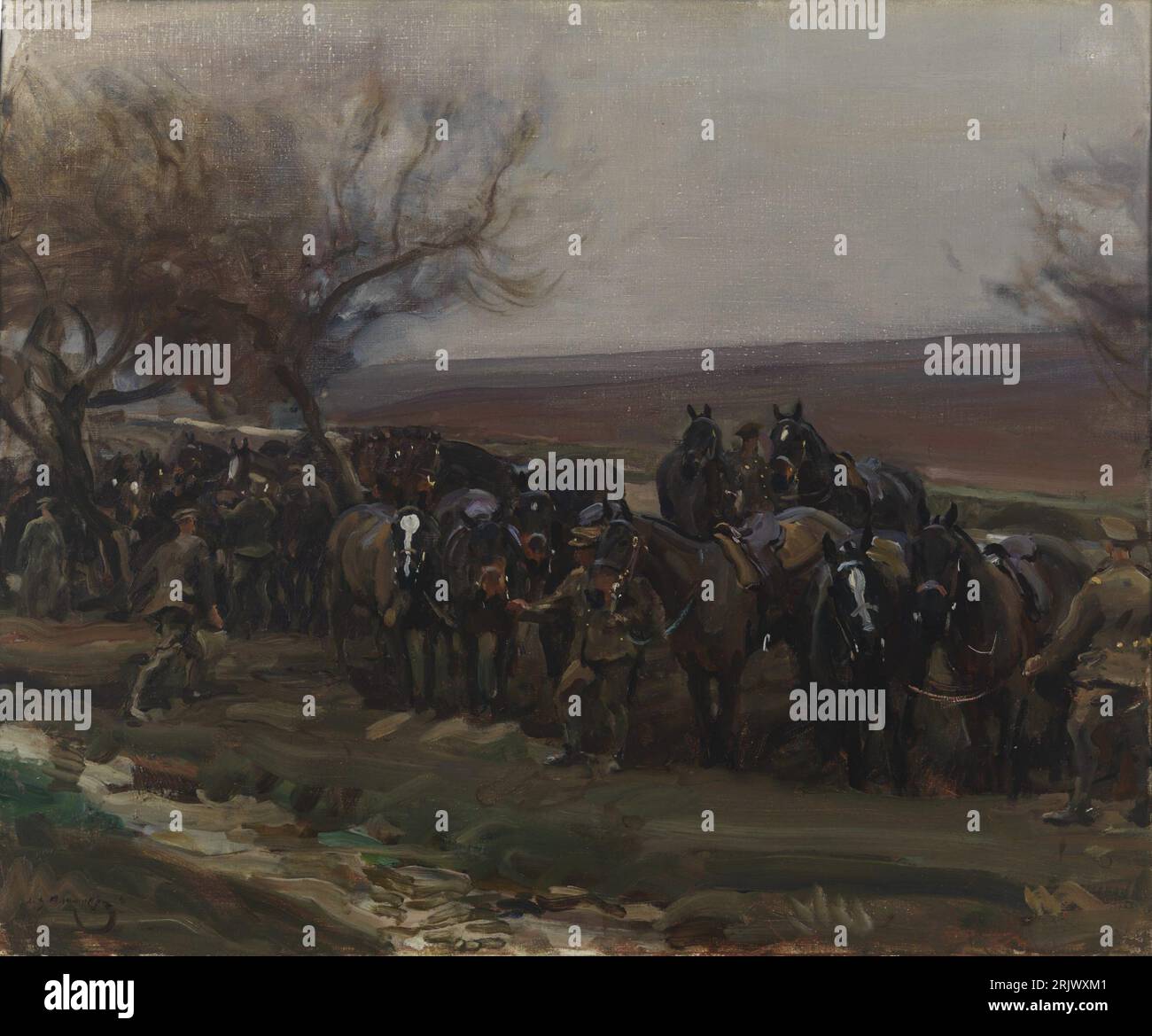 Wasserpferde der Black and Brown Trupp vor 1919 von Alfred Munnings Stockfoto