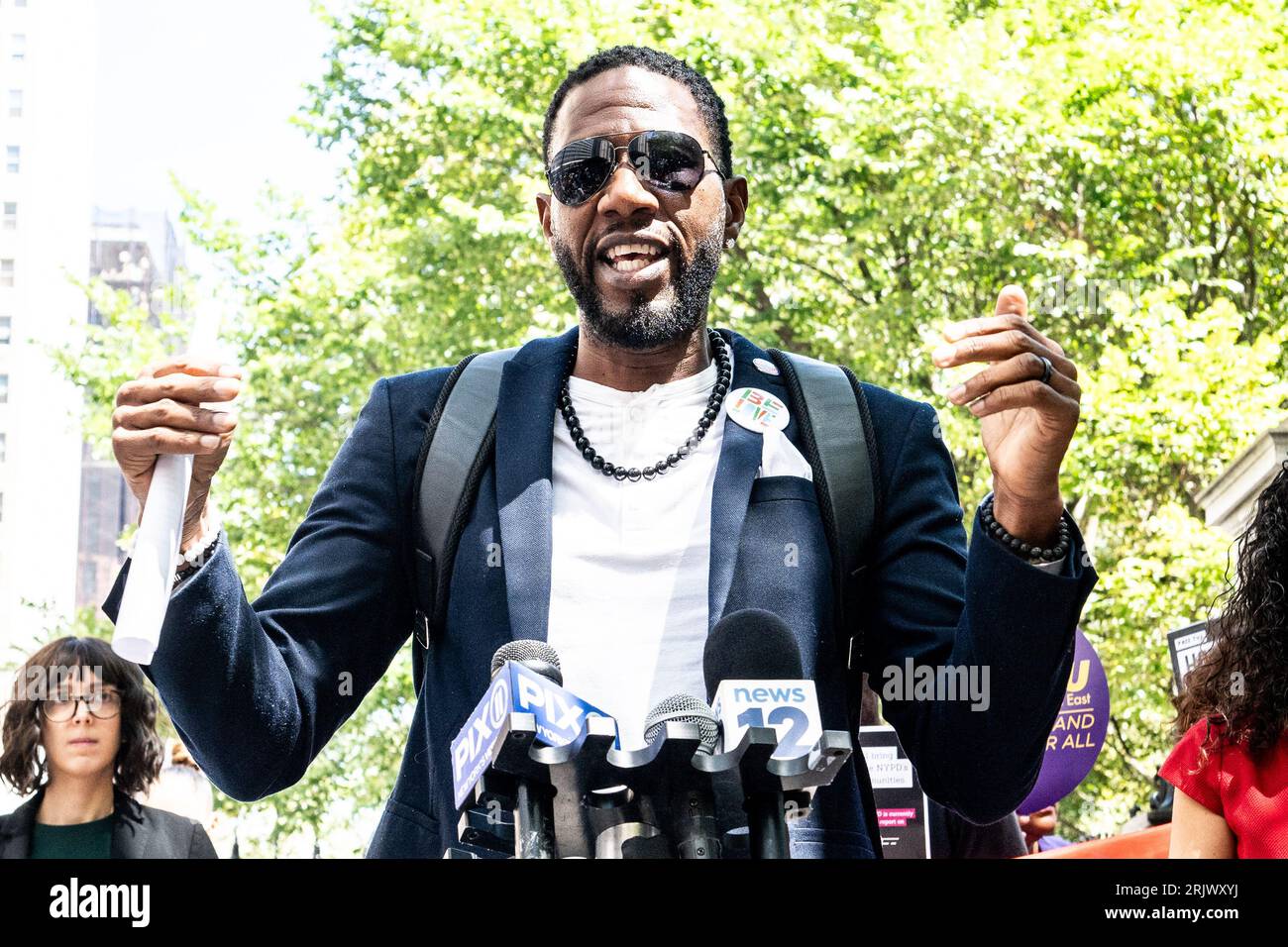 New York, Usa. August 2023. New York City Public Advocate Jumaane Williams spricht für mehr Transparenz durch das New York City Police Department (NYPD) durch den „How Many Stops Act“, der derzeit vom New York City Council in New York City geprüft wird. Quelle: SOPA Images Limited/Alamy Live News Stockfoto