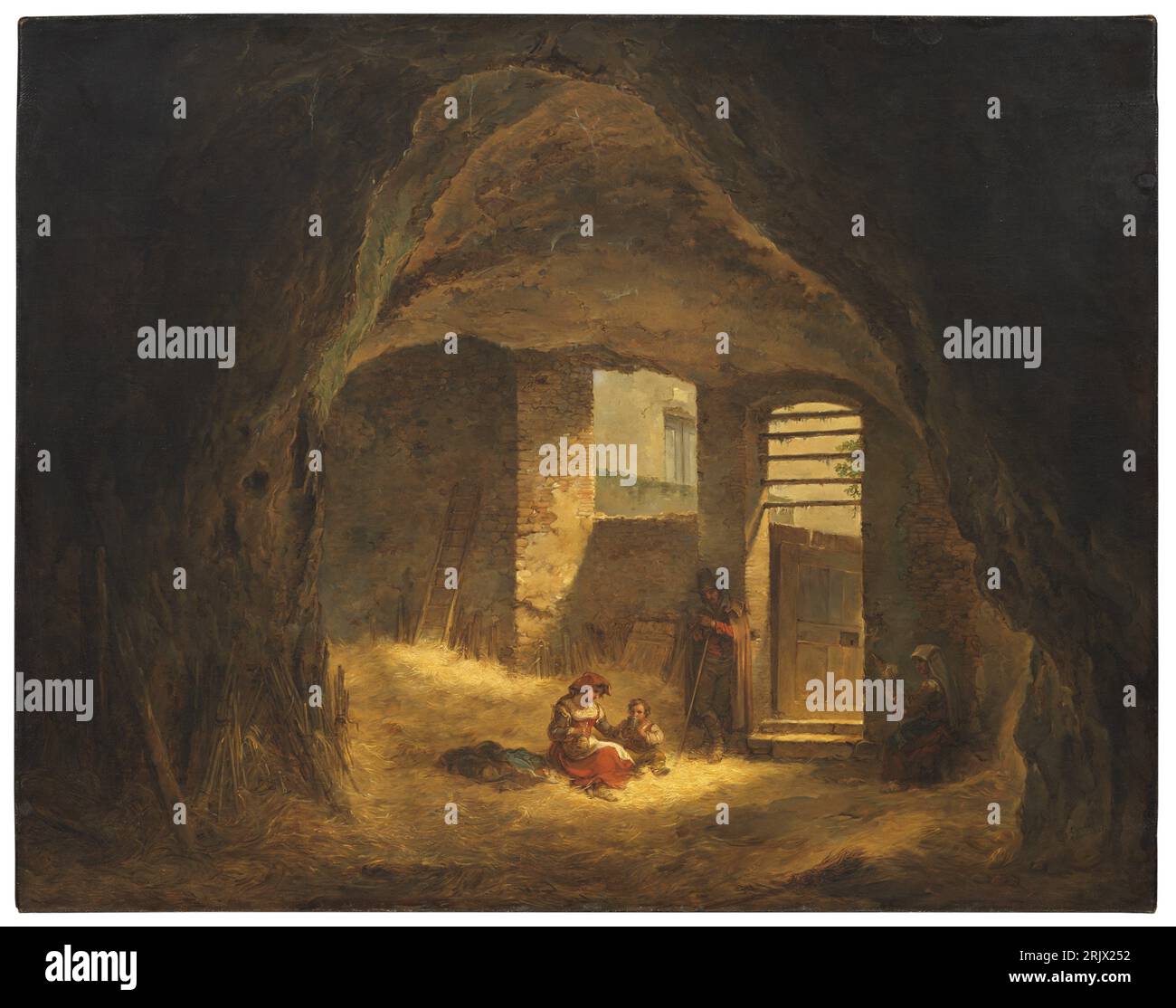 Italienische Bauern in einer Grotte (Antike Grotte im Tarpeischen Felsen) 1821 von Aleksander Lauréus Stockfoto