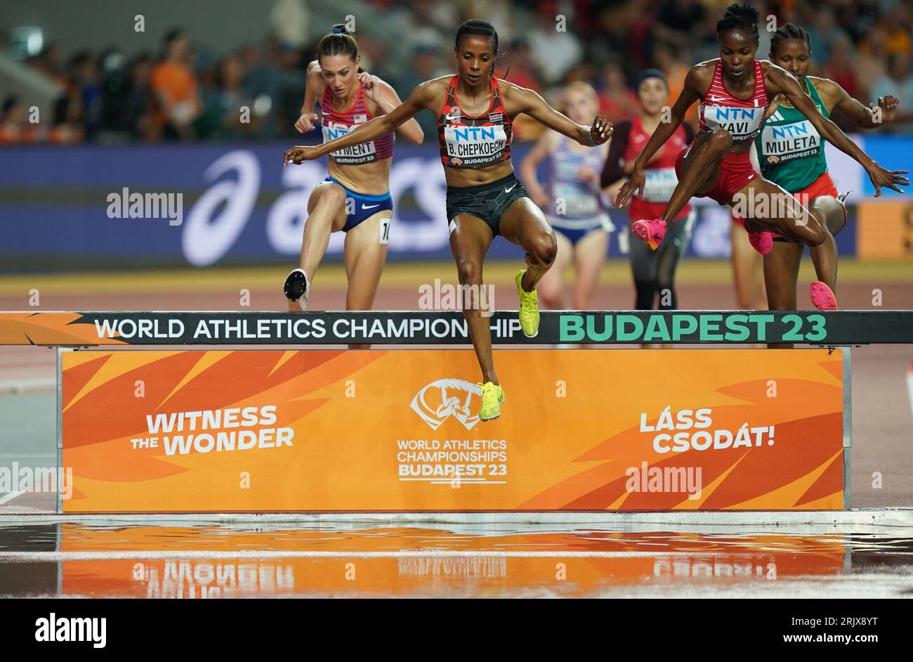 Budapest, Ungarn. August 2023. Leichtathletik: Weltmeisterschaften, 3000-m-Steeplechase, Vorhitze, Frauen, im National Athletics Center. Beatrice Chepkoech (Front, Kenia) in Aktion. Quelle: Marcus Brandt/dpa/Alamy Live News Stockfoto