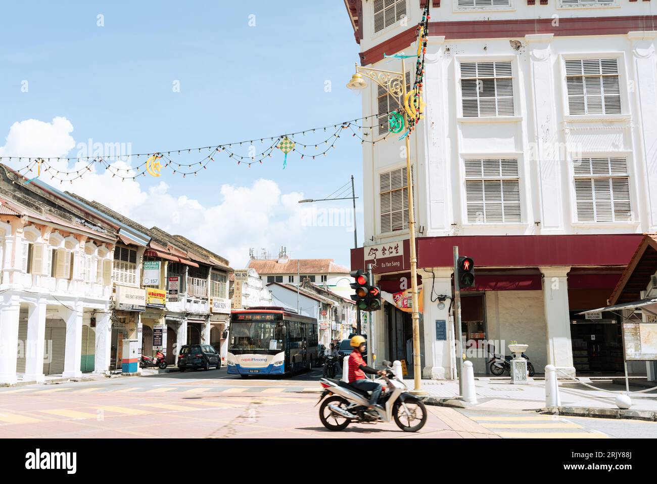 Penang, Malaysia - 6. Juli 2023 : Georgetown Old Town Street Stockfoto
