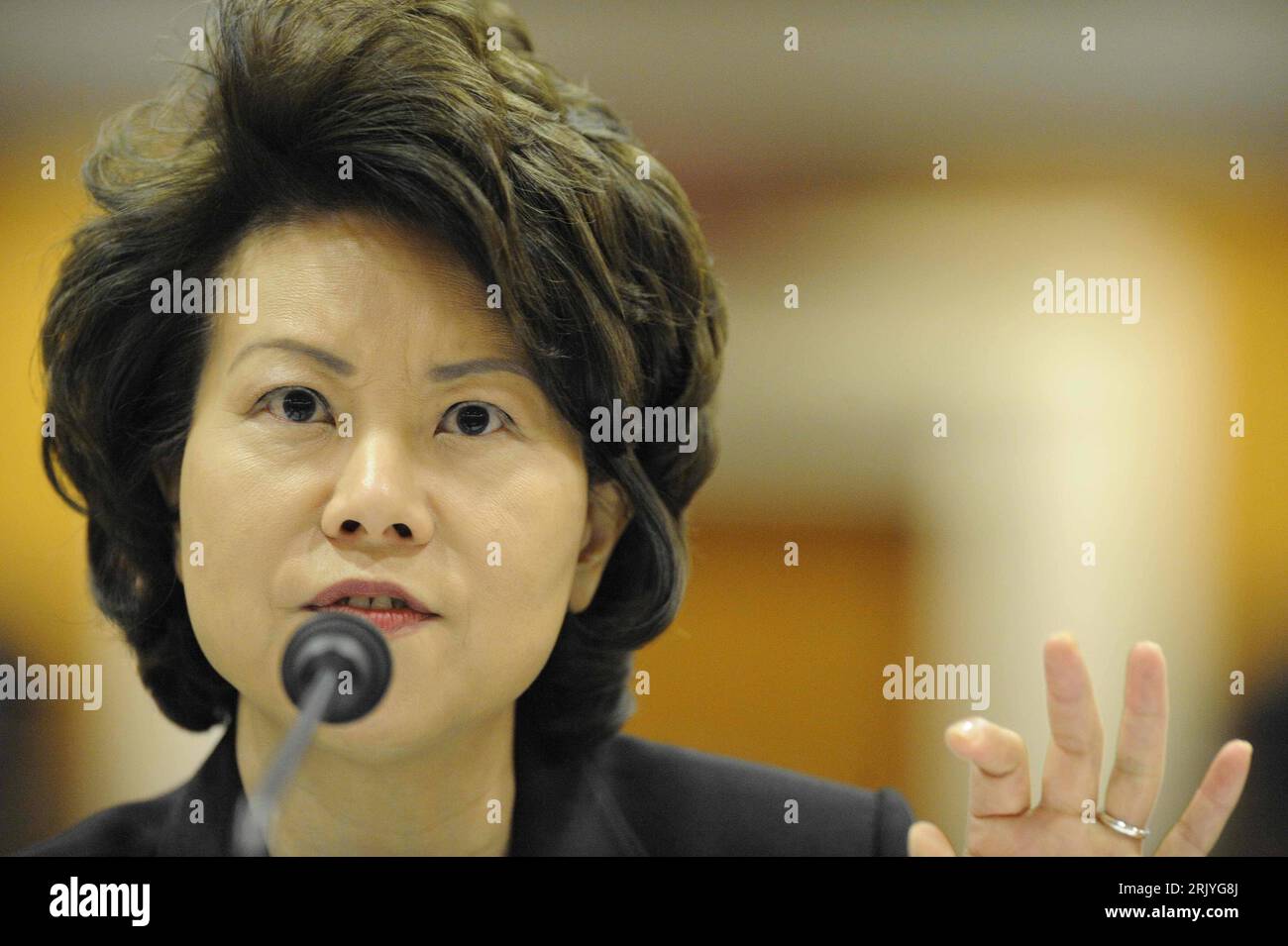 Bildnummer: 52529917 Datum: 07.05.2008 Copyright: imago/Xinhua Arbeitsministerin Elaine Chao (USA) anlässlich einer Anhörung vor dem Senat in Washington D.C. PUBLICATIONxNOTxINxCHN , Personen; 2008, Washington DC, , Politik, premiumd; , quer, Kbdig, Einzelbild, Close, Randbild, People Stockfoto