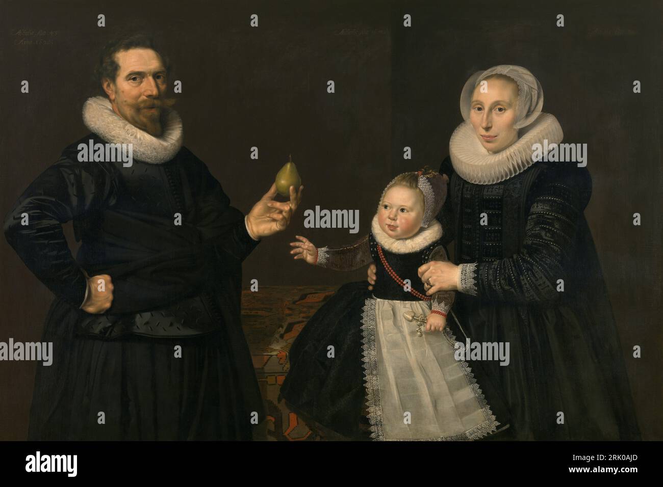 Porträt eines 43-jährigen Mannes mit Frau und Kind 1620 von Cornelis van der Voort Stockfoto