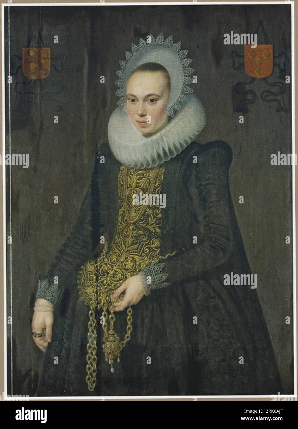Portrait von Justina van Teylingen (1596-1643). Ehefrau von Jonkheer Adriaen de Kies van Wissen 1616 von Cornelis van der Voort Stockfoto