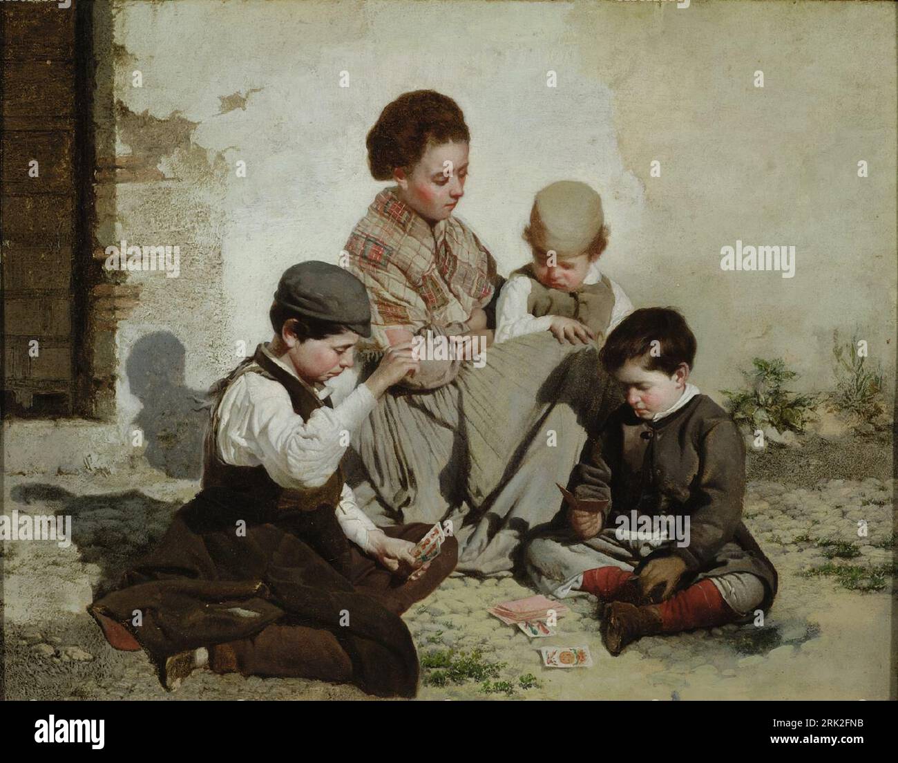 Chicos jugando a las cartas 1876–1877 von Rafael Romero Barros Stockfoto
