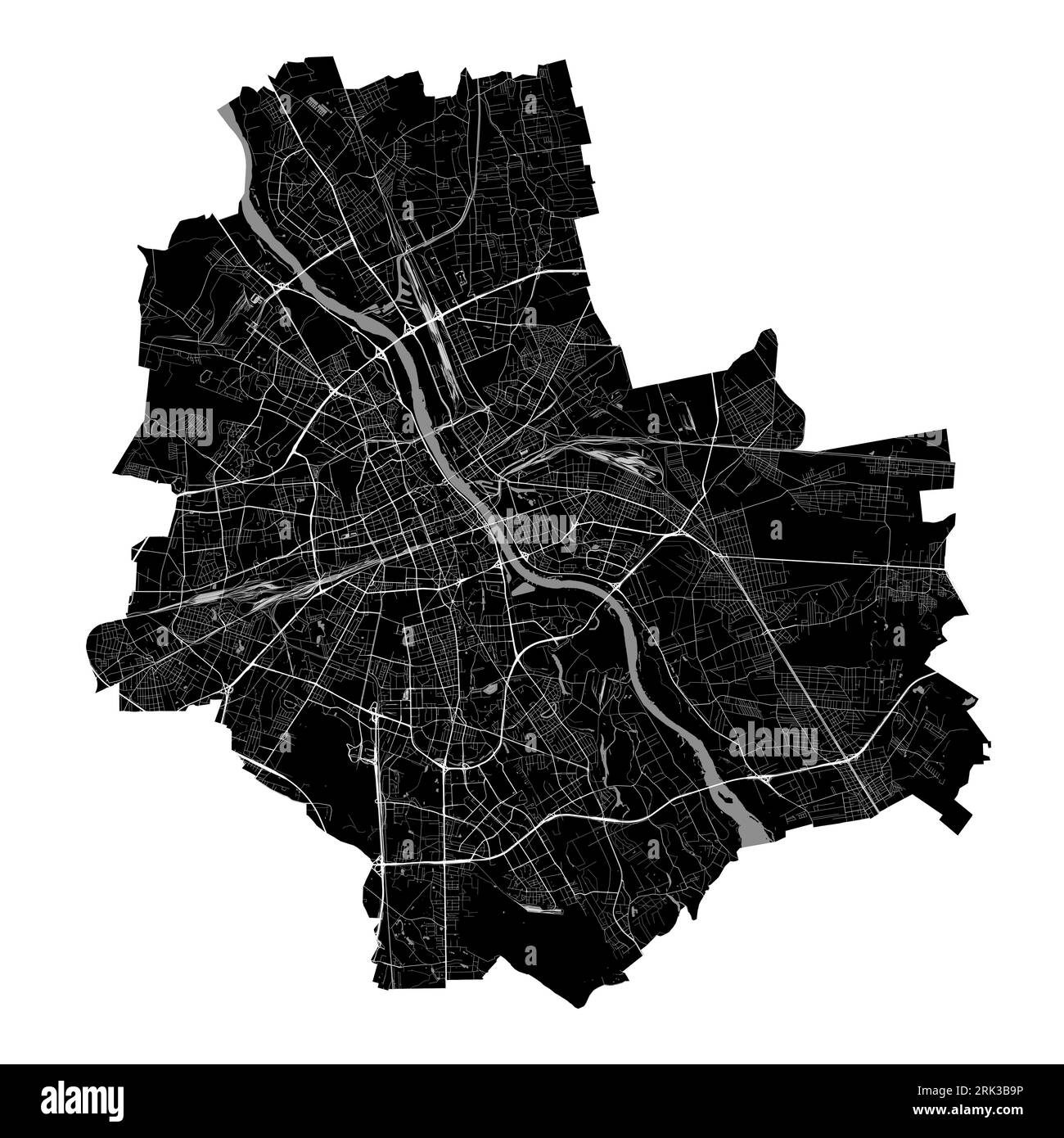 Stadtplan von Warschau, detailliertes Verwaltungsgebiet Stock Vektor