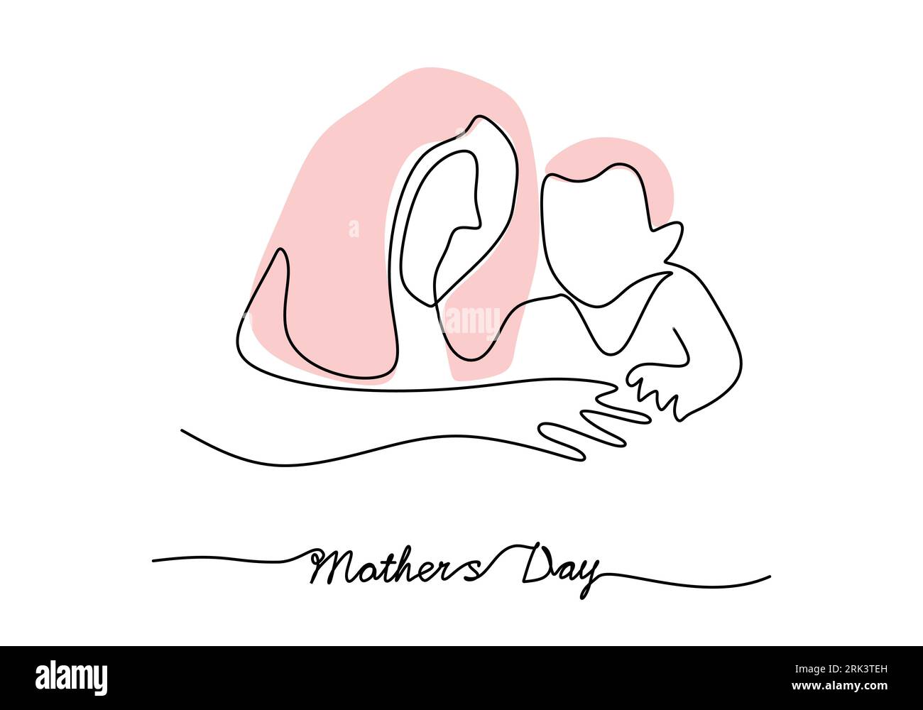 Eine durchgehende Einzellinie von Mutter und Kind für den Muttertag isoliert auf weißem Hintergrund. Stock Vektor