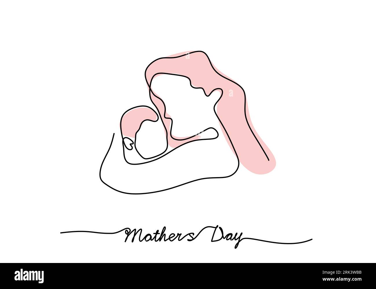 Eine durchgehende einzelne Linie der Mutter trägt ihr Kind für den Muttertag isoliert auf weißem Hintergrund. Stock Vektor