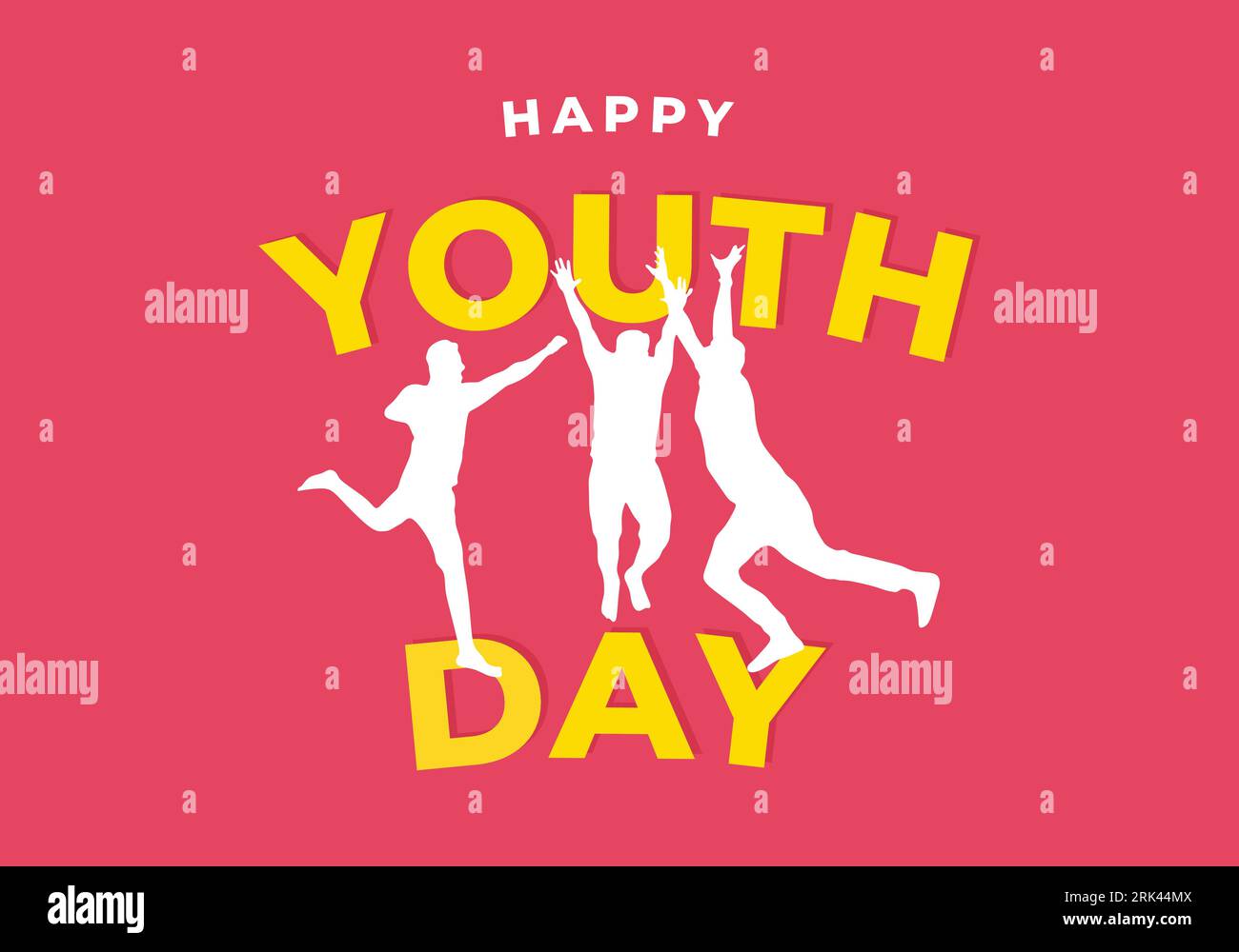 Happy International Youth Day am 12. August mit drei Happy People Hand Drawn Campaign auf rosafarbenem Hintergrund. Stock Vektor