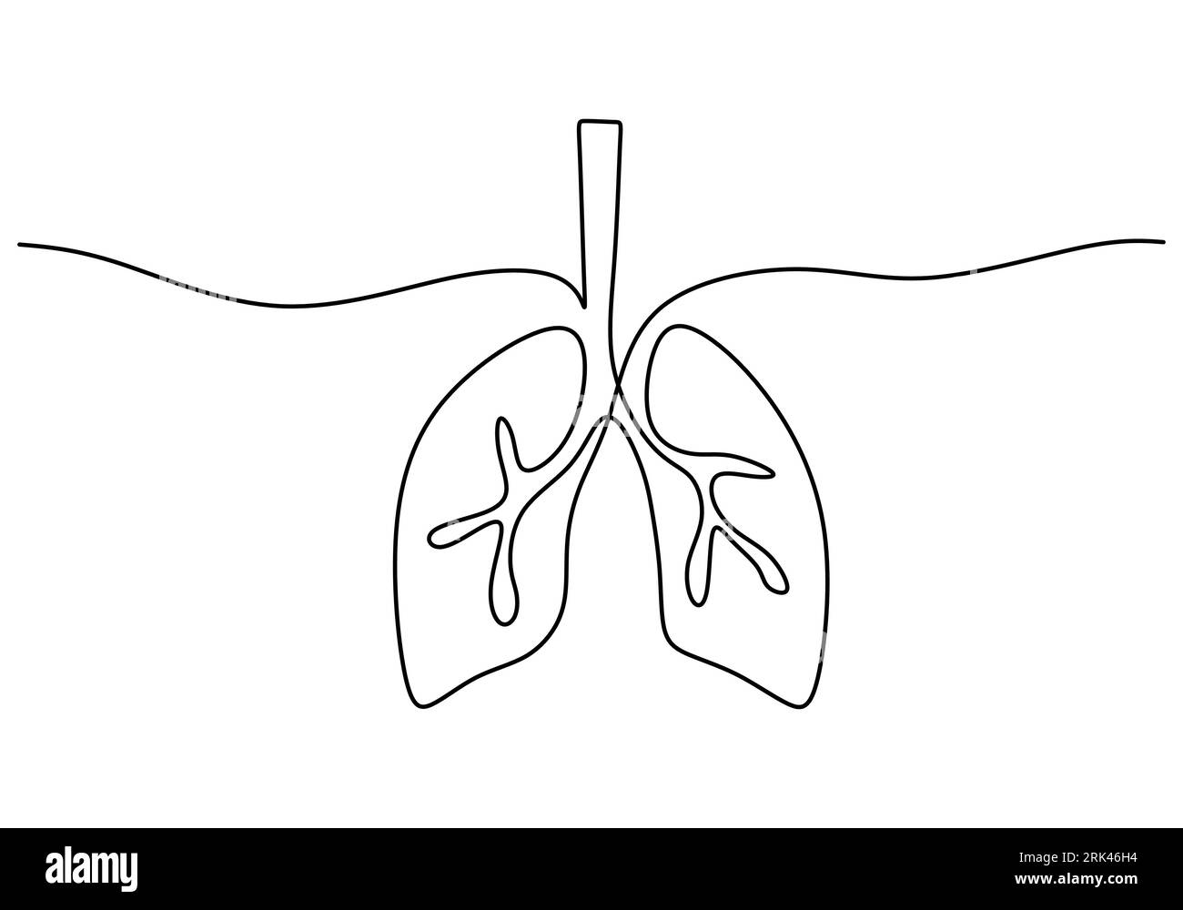 One continuous single line hand drawing of lungs isolated on white background. Stock Vektor