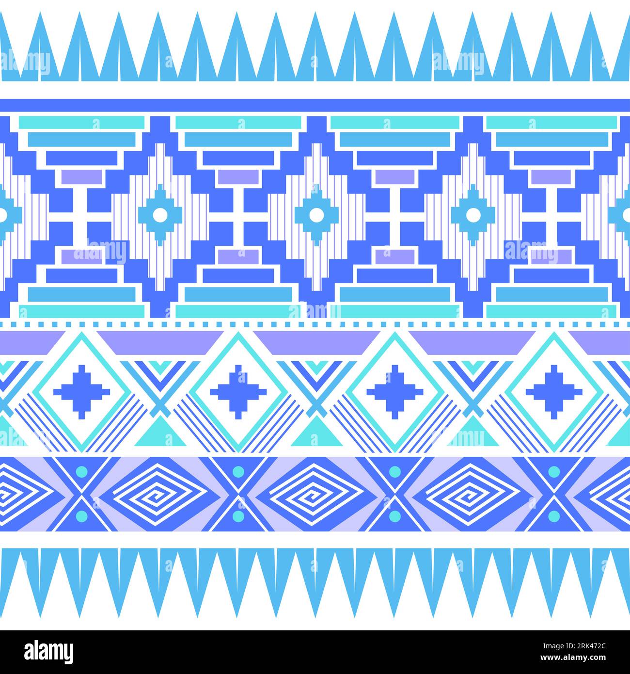 Nahtloses geometrisches Tribal Ethno-Muster in blau dominanter Farbe. Stock Vektor