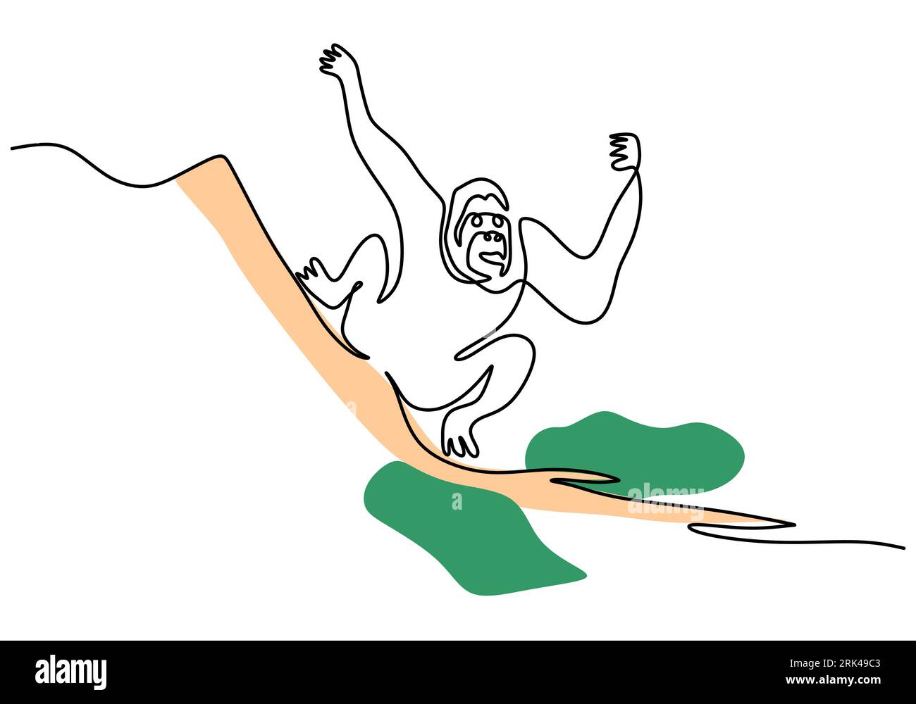 One continuous single line of happy orangutan for international orangutan day isolated on white background. Stock Vektor