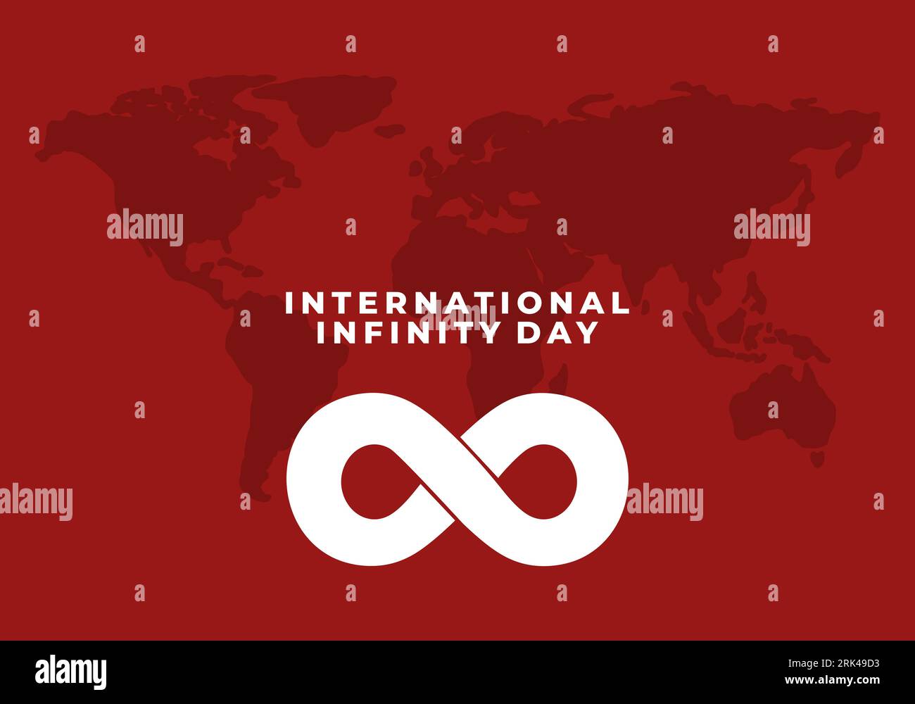 Internationales Infinity-Tag-Bannerposter am 8. august mit weißem Infinity-Symbol und Weltkarte auf rotem Hintergrund. Stock Vektor