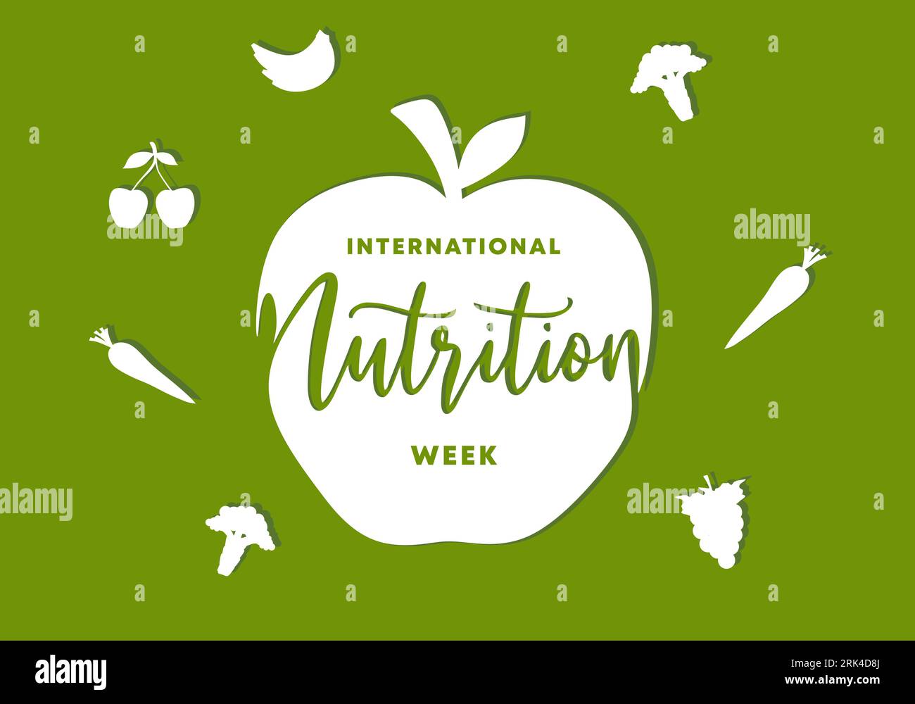 Internationaler Ernährungstag mit weißem Obst und großem Apfel vom 1. Bis 7. September. Stock Vektor