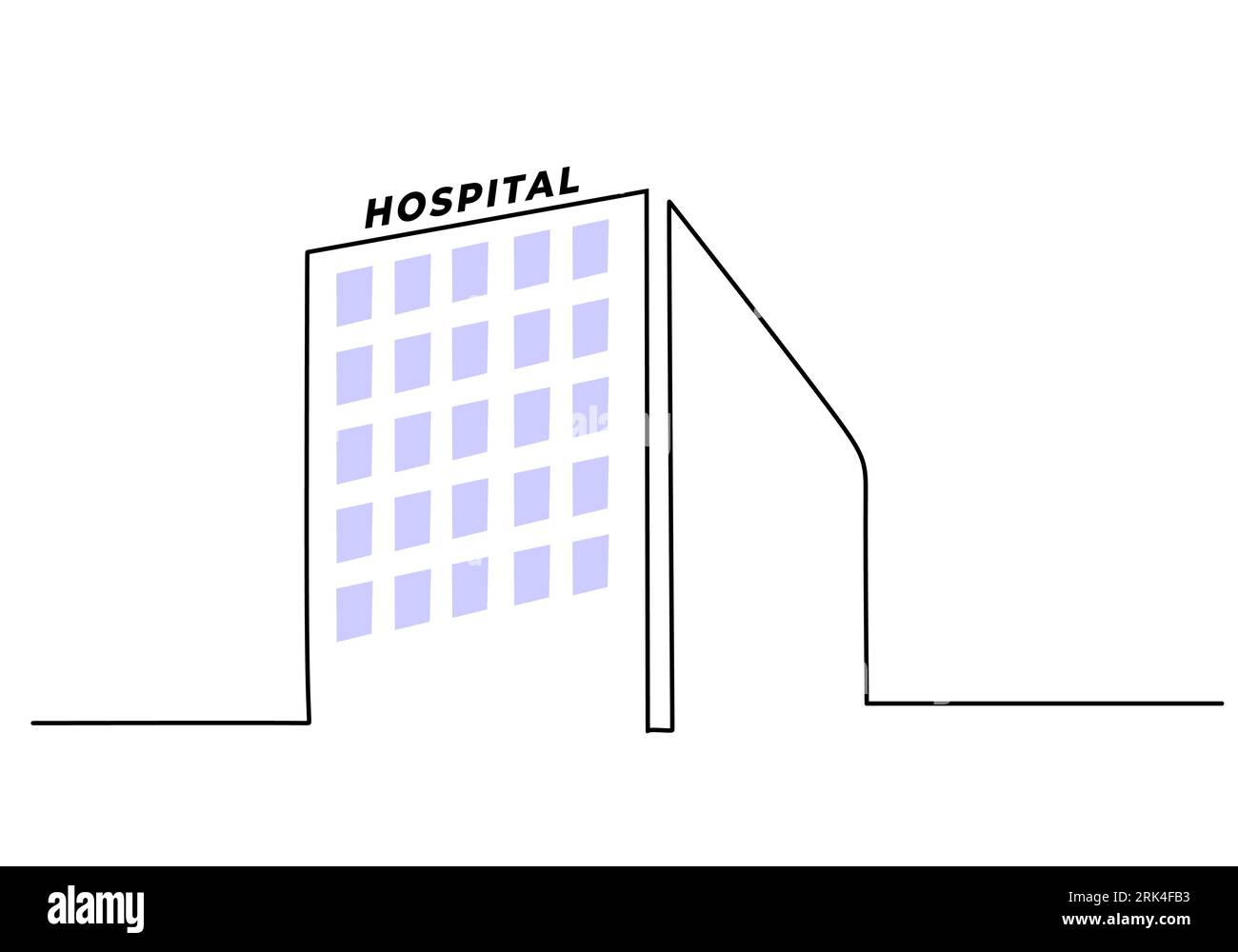 Eine durchgehende einzelne Linie des Aufbaus des externen Krankenhauses isoliert auf weißem Hintergrund. Stock Vektor