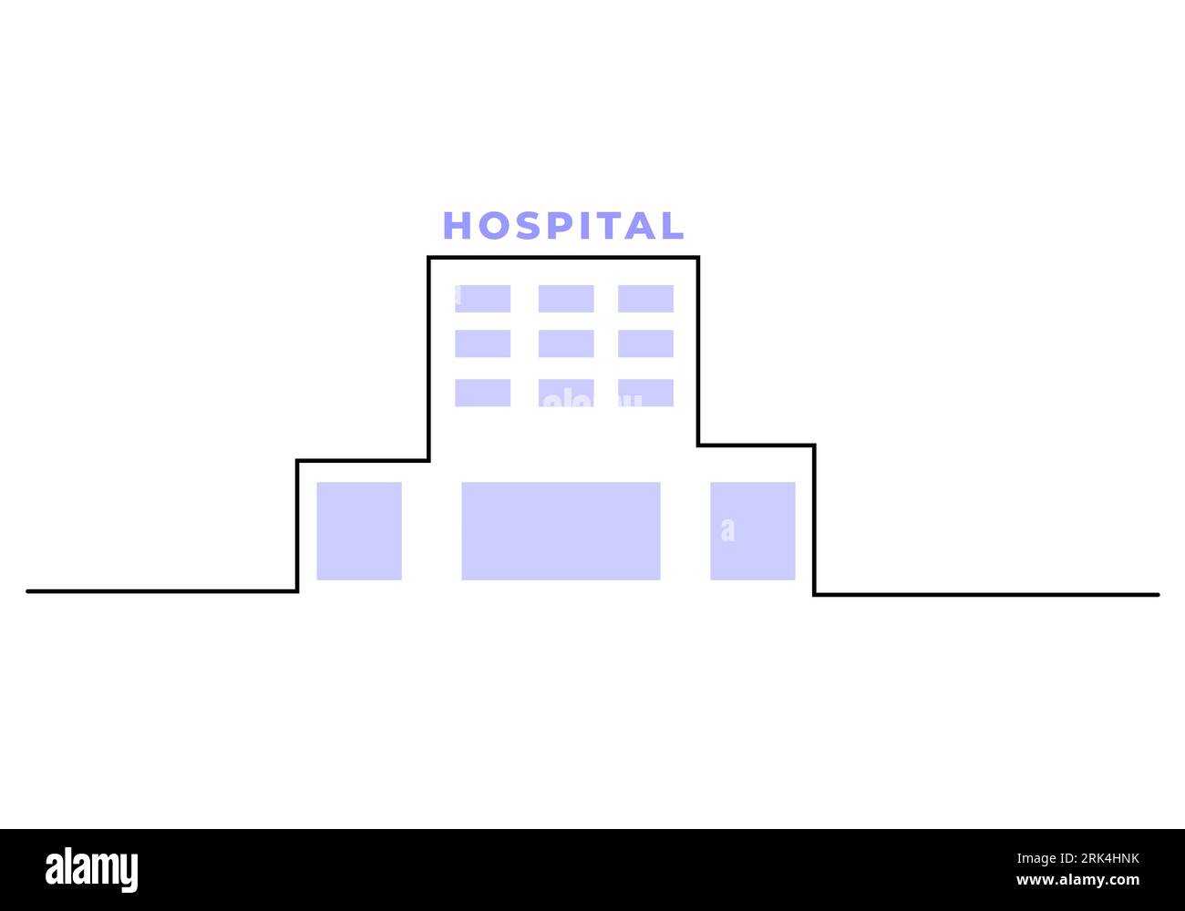 Eine durchgehende einzelne Linie des Aufbaus des externen Krankenhauses isoliert auf weißem Hintergrund. Stock Vektor